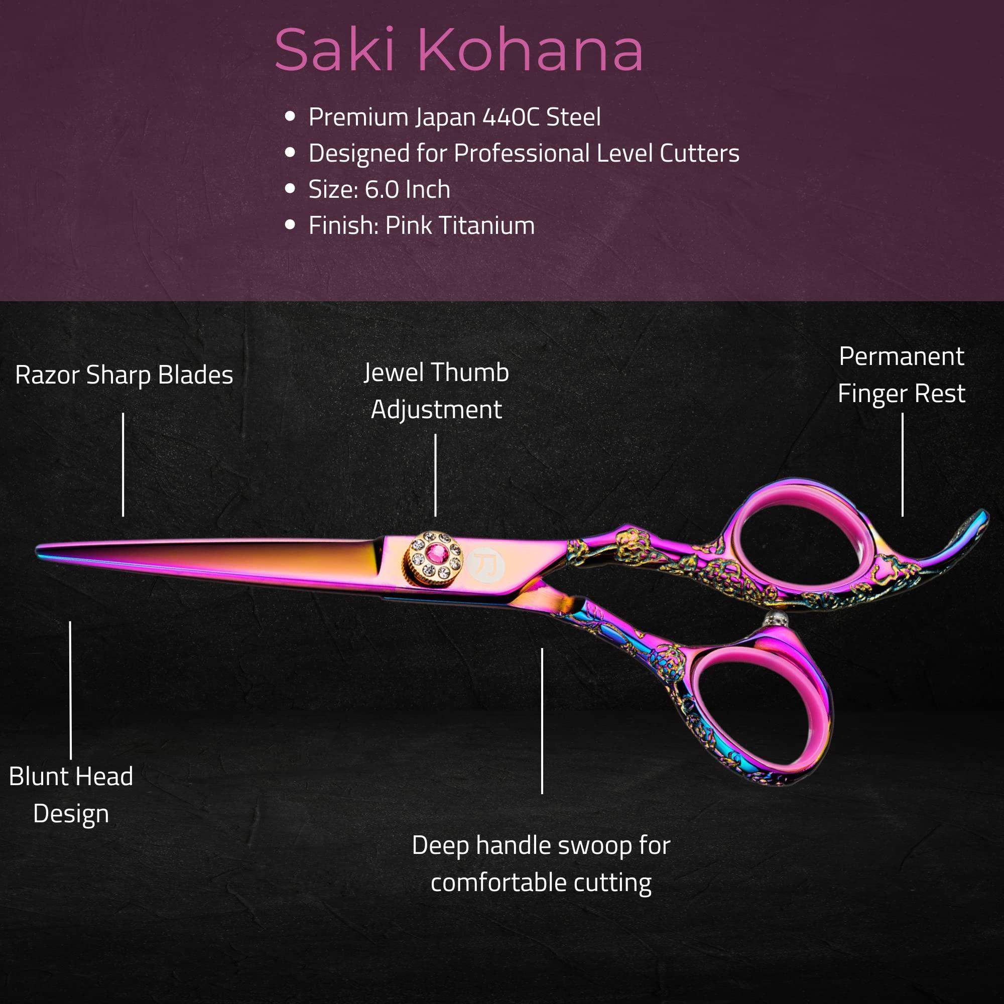 Saki Shears Saki Shears Kohana Professional Pink Hair Cutting Scissors - Sharp Hairdresser Shears With Pink Titanium Finish - Japanese 440C Steel