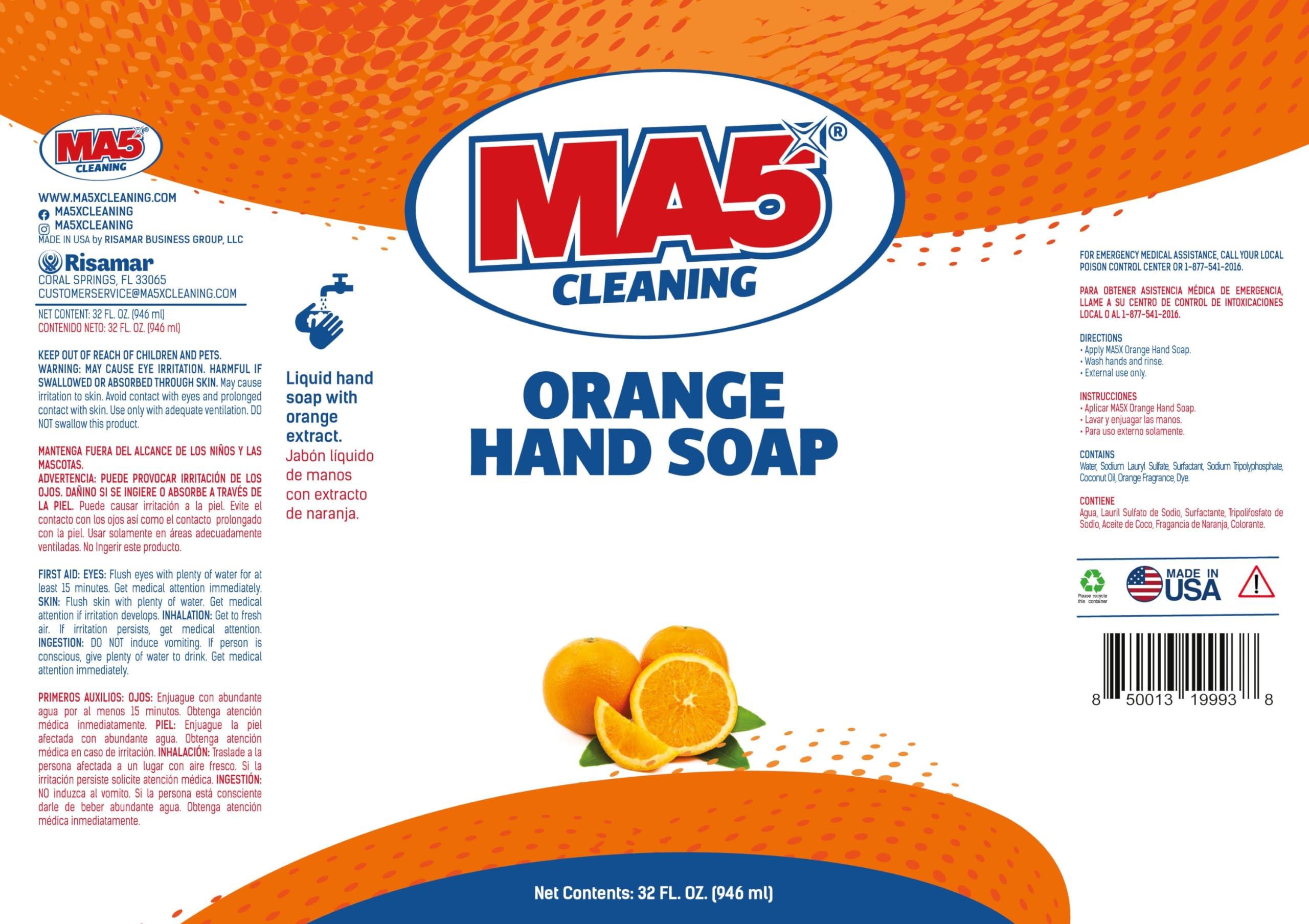 MA5x CLEANING SUPPLIES MA5x Cleaning Orange Liquid Hand Soap | General Purpose Hand Cleaner with Orange Extract | 32oz Bottle | Pack of 2