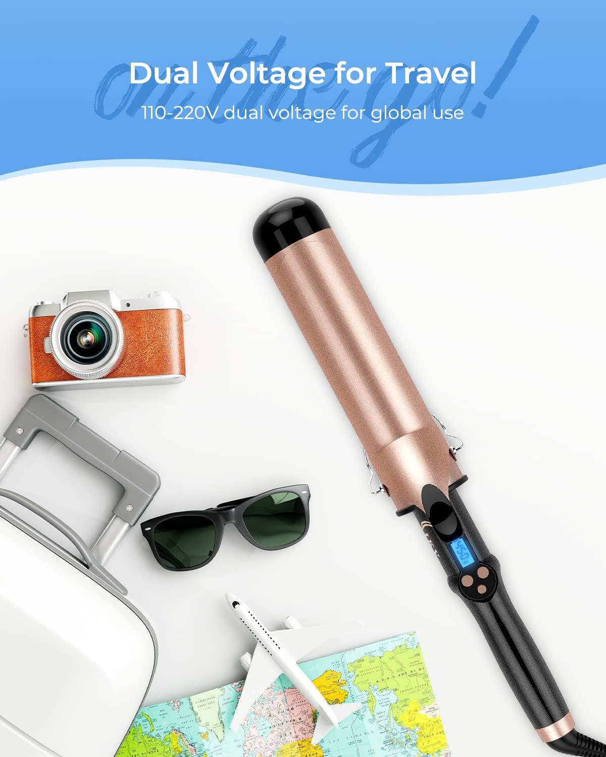 IKV 2 Inch Extra Long Barrel Curling Iron for Long Hair, Large Barrel Curling Wand Ceramic Tourmaline Dual Voltage