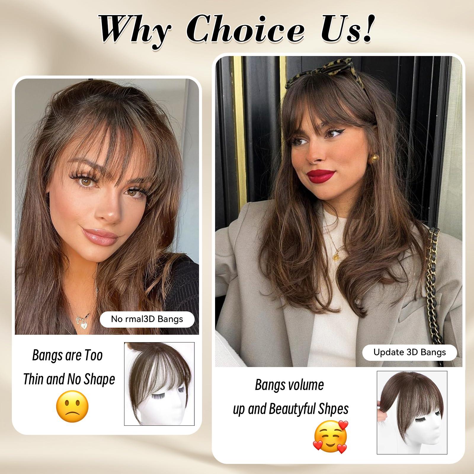 YOUKNOWIG YOUKNOWIG Bangs Hair Clip in Bangs Hair Toppers for Women 100% Real Human Hair Clip on Bangs for Women Dark Brown Wispy Fack Bangs 360Cover Lace Topper Bangs for Daily Wear