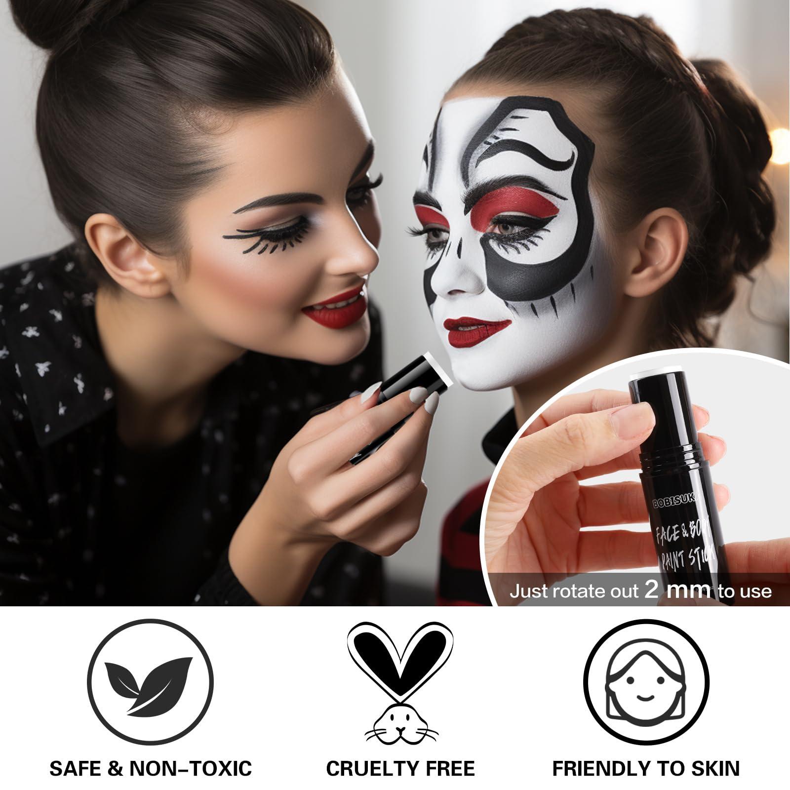 BOBISUKA BOBISUKA Black & White Face Body Paint Stick Eye Black Sticks for Football Sports Water Based Face Painting Kit Quick Drying Foundation Makeup for Halloween Clown Skeleton Vampire Cosplay SFX Costume