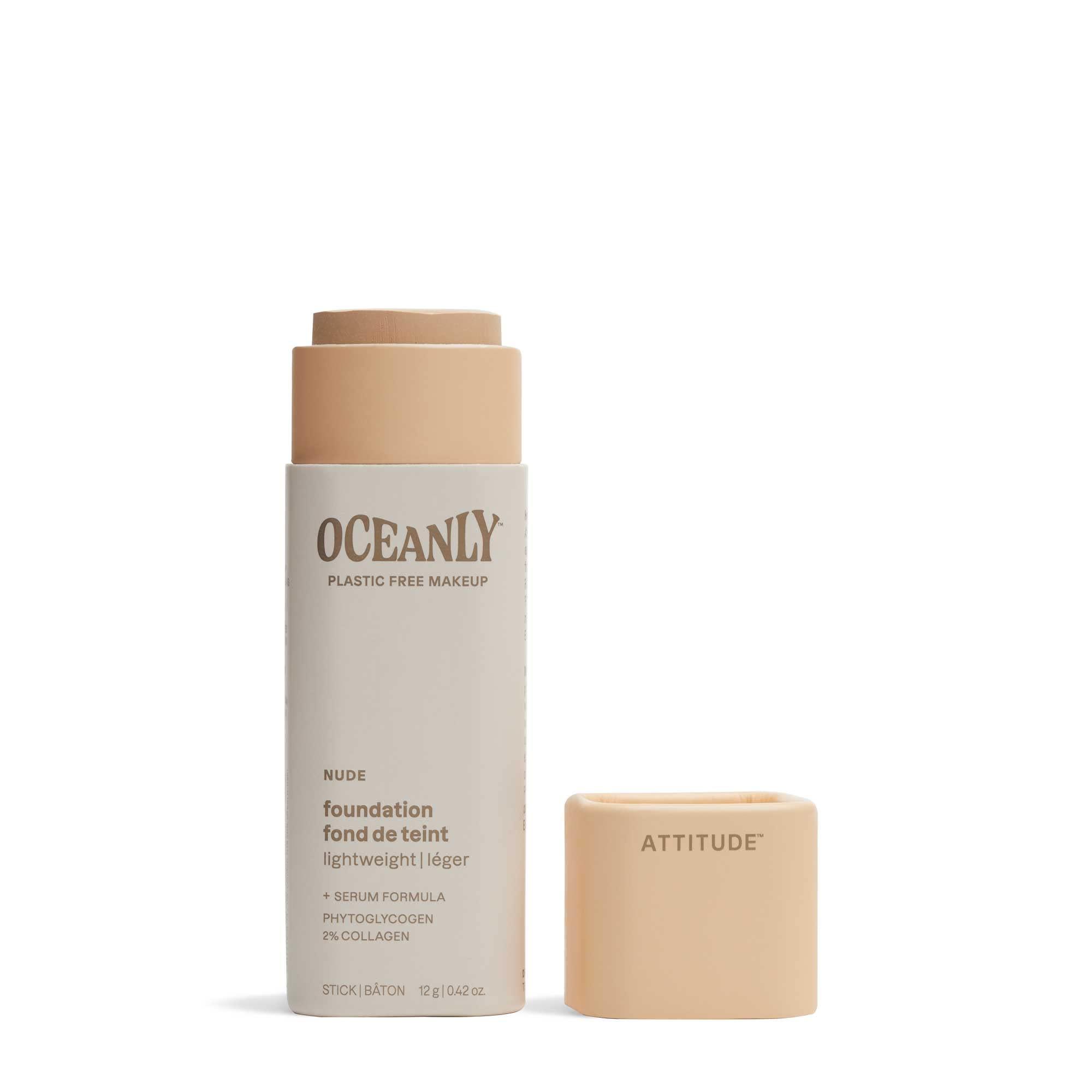 ATTITUDE ATTITUDE Oceanly Plastic-Free Light Coverage Foundation Stick, Titanium Dioxide-Free,EWG Verified, Vegan & Cruelty-free Makeup, Nude, 16141, 0.42 Ounces