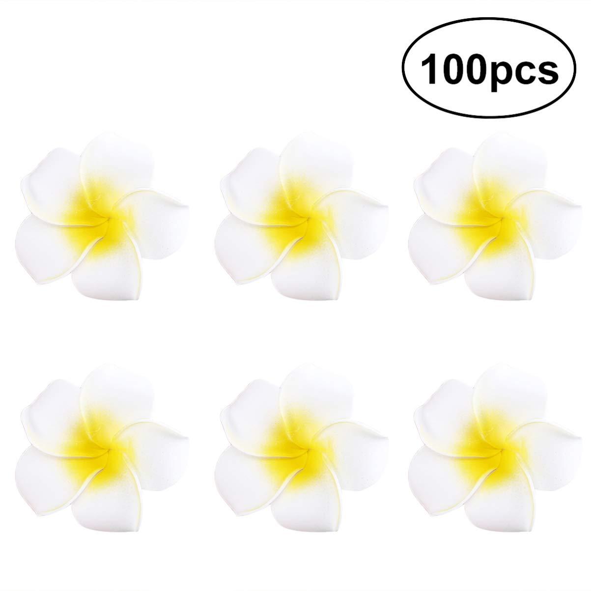 Beaupretty 100pcs Wedding Flower Frangipani Flower Fresh Flower Leis Artificial Frangipani Hawaiian Flowers Hawaiian Flower Hair Flower Hair Wreath Flower Hair Clips Foam Diy Bride White 6cm