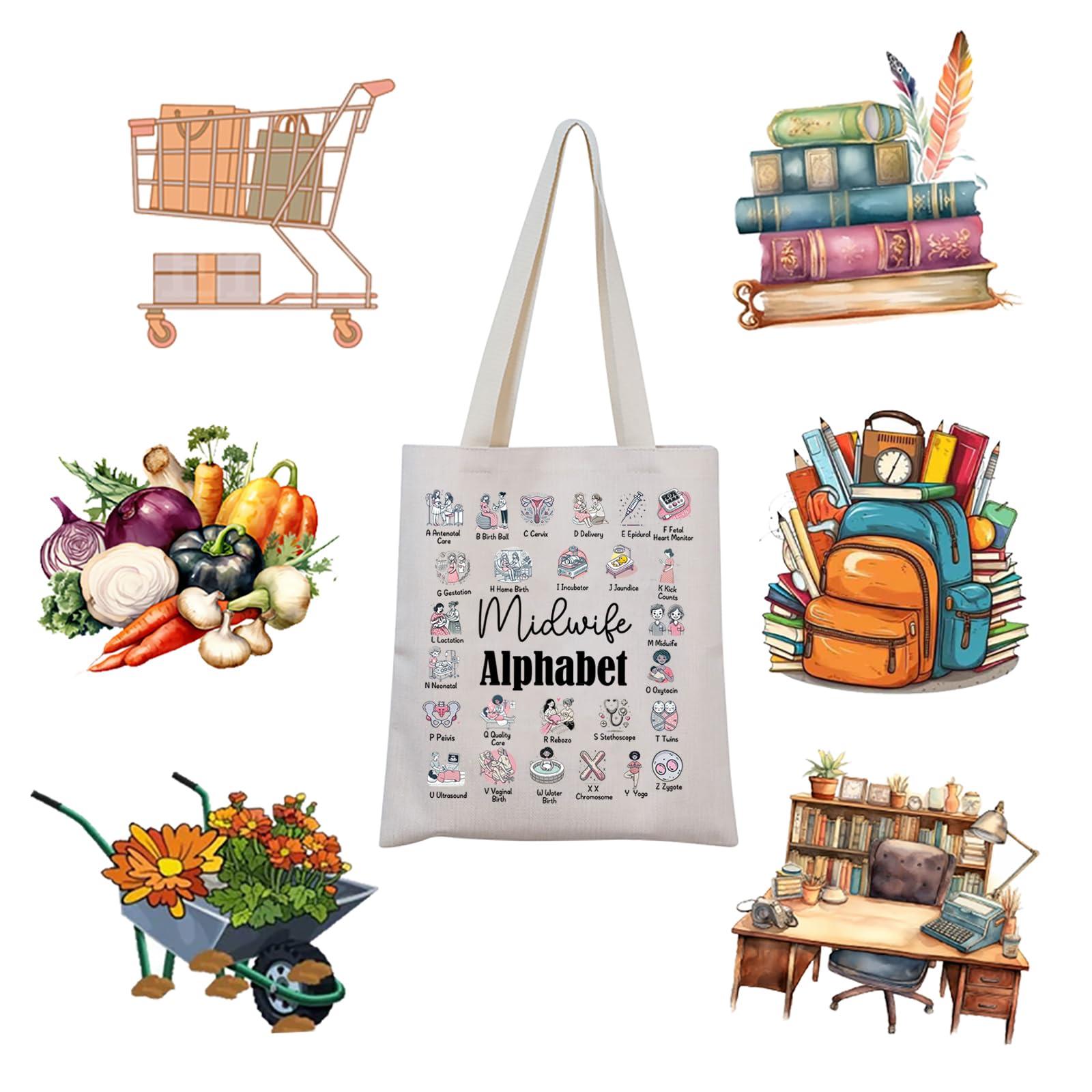 MNIGIU MNIGIU Midwife Gift Midwife Appreciation Gift Labor and Delivery Gift Midwife Alphabet Tote Bag for CNM (Midwife Alphabet)