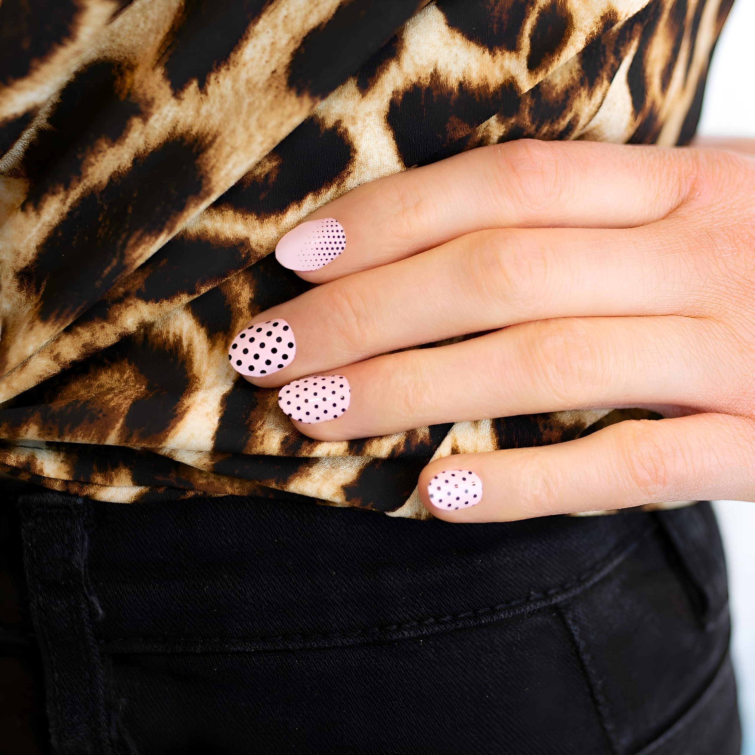 Color Street Save Me A Spot (Petite) - Color Street Nail Strips Black Dots on Pink 16 Count (Pack of 1) FDC234 0