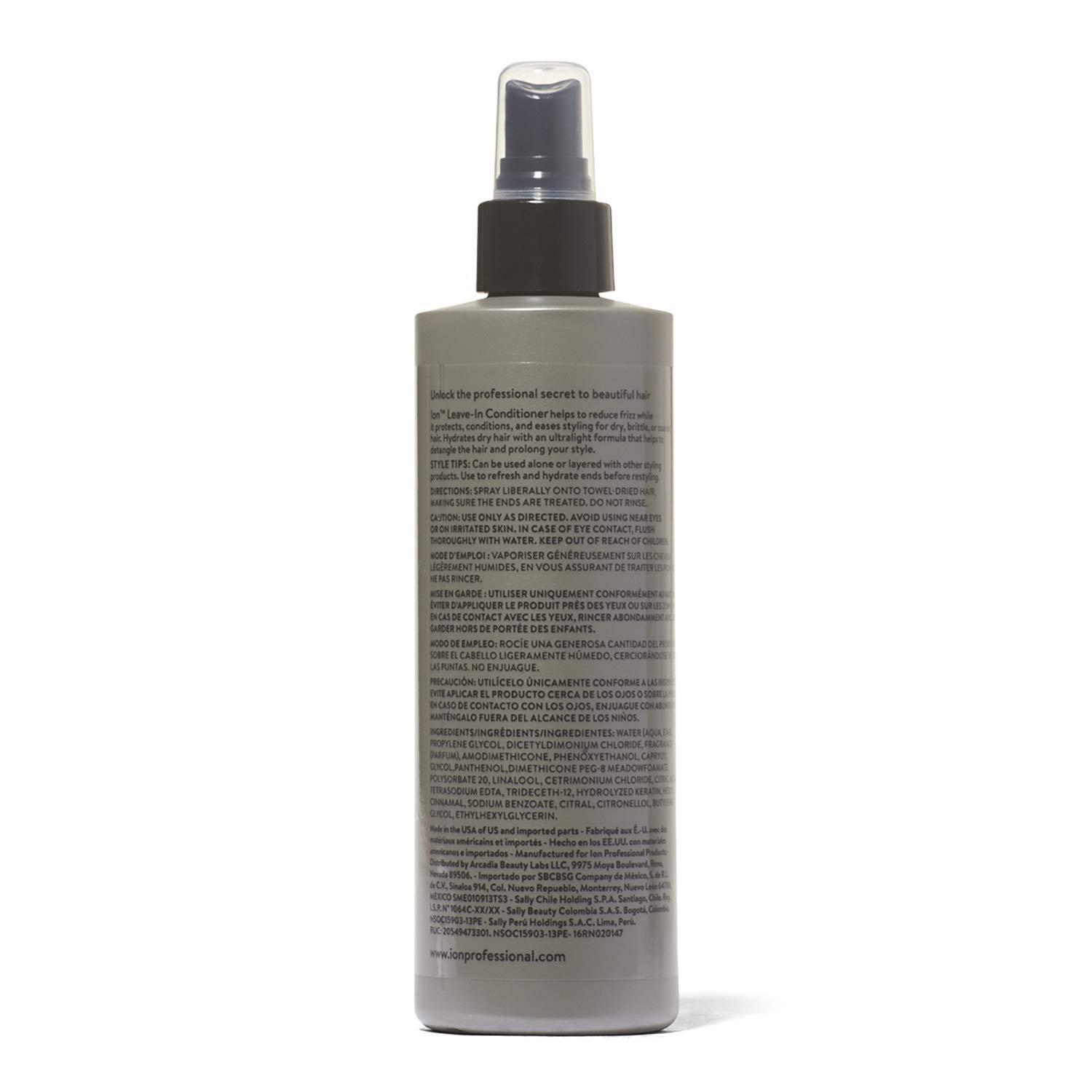 Ion ion Styling Leave In Conditioner Spray, 8 Fl Oz, Dry, Brittle, or Coarse Hair, Anti-Frizz, Detangling, Paraben Free