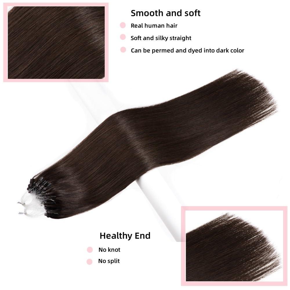 Senmy Senmy Microbead Hair Extensions Brown 24inch Invisible Micro Link Bead Extensions Human Hair 1g/strand 50g Dark Brown Hair Extensions Real Human Hair Micro Beads For Women