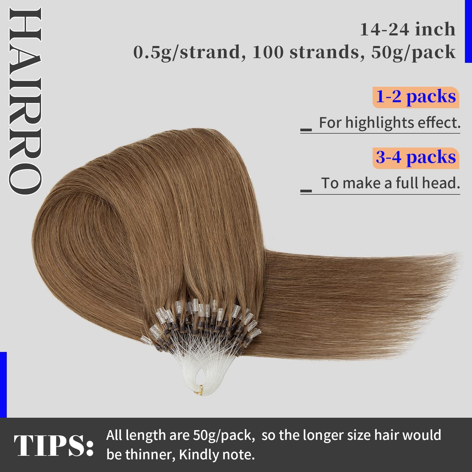 Hairro Hairro Microbead Human Hair Extensions Micro Beaded Hair Microlinks Pre Bonded Cold Fusion I Tip Micro Loop Hair For Women 14 inch 50g 100 Strands #06 Light Brown