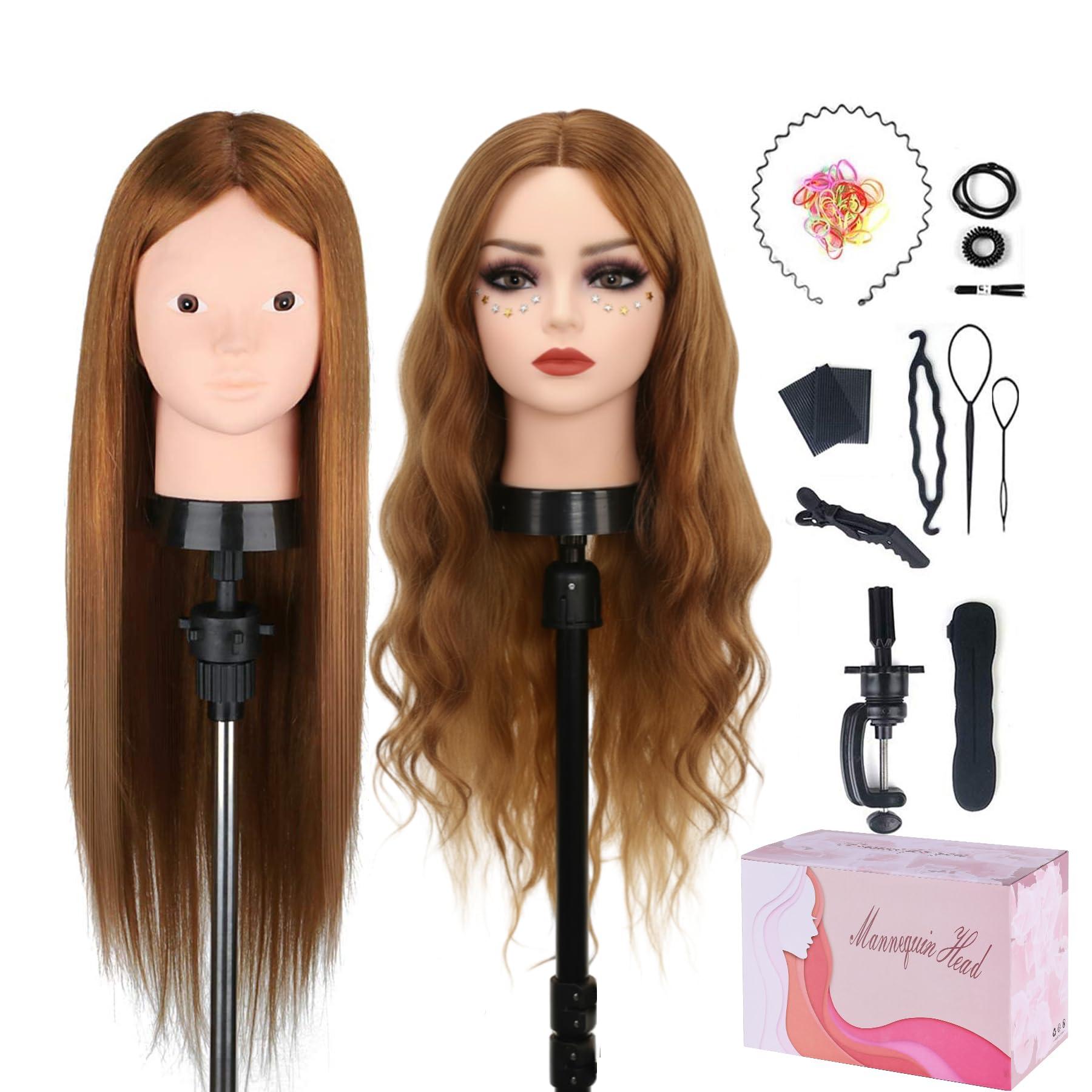 Beauty Star Beauty Star Mannequin Head with 80% Real Human Hair, Manikin Doll Head for Hair Styling, Cosmetology Makeup Hairdressing Training Practice Head with Clamp Stand and DIY Hair Styling Braiding Set
