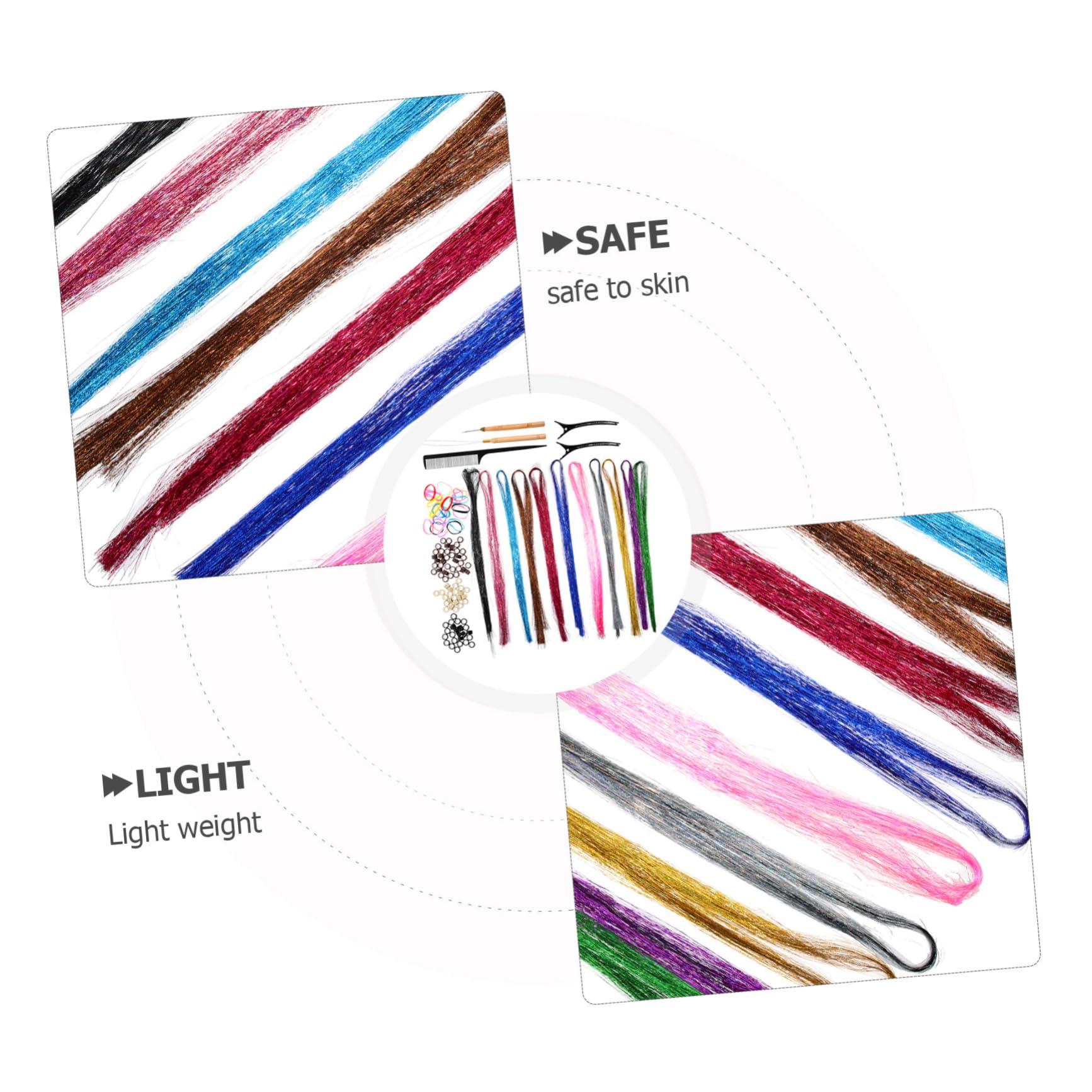 Baluue Baluue Fairy Hair Tinsel Kit Hair Tinsel Extensions Glitter Tinsel Tool Hair Glitter Strands Hair Decorations for Women