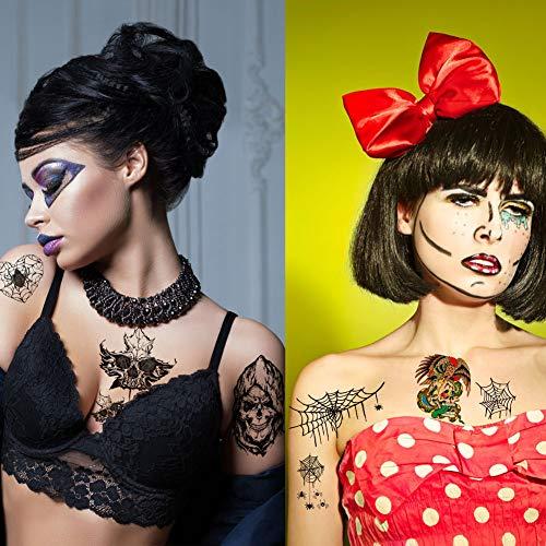 Fanoshon Fanoshon Large Rose Skull Halloween Temporary Tattoos for Adults Women Men 18 Sheets, Day of the Dead Themed Face Tattoo Body Art Decoration Stickers Body Paint Makeup Costume Accessories