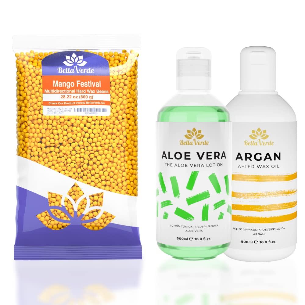 Bella Verde Bella Verde Pre and Post Waxing Care - Home Kit for Women and Men - Wax Beans 1.76lb - Hard Wax Beads for Hair Removal - Care for Brazilian Body Legs Eyebrows Face Lips Armpits