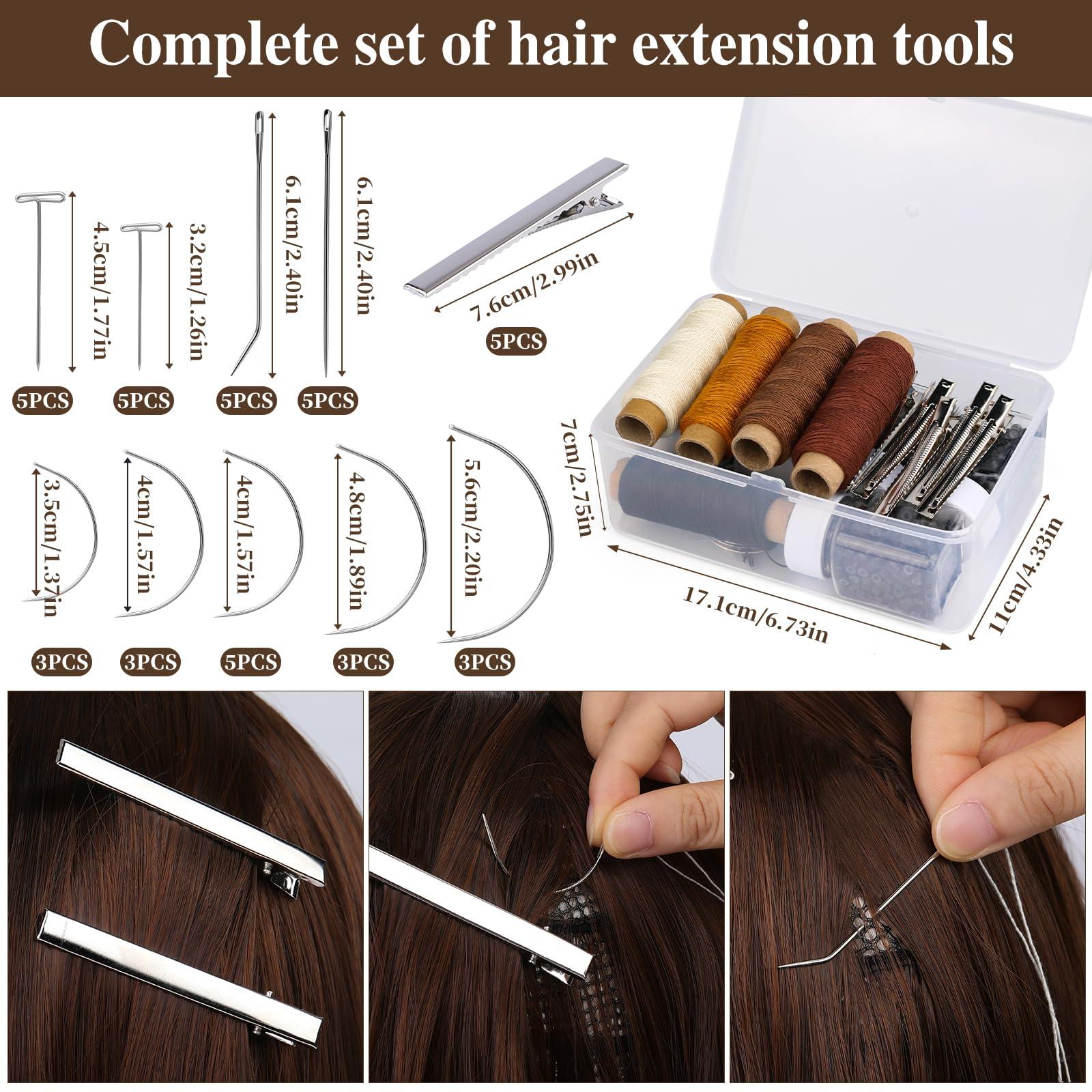 Fedmut Fedmut Hair Extensions Kit, 28 PCS Hair Extensions Needles, 457 Yard Sewing Threads, 2500 PCS Lined Micro Beads, 5 Metal Hair Clips Hair Tools for Hair Extensions Hand Sewing Wig DIY Craft