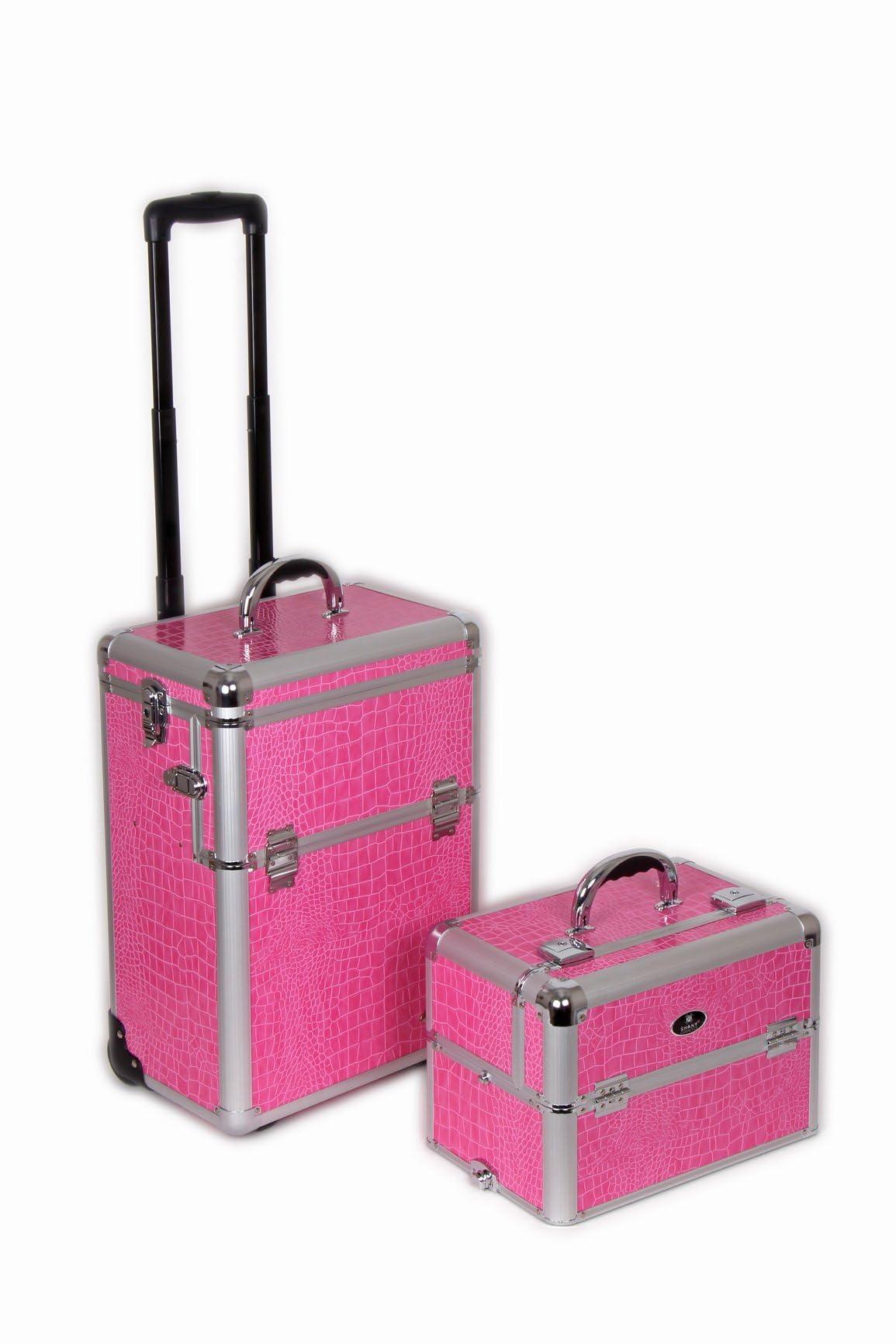 SHANY SHANY Pink Snake Skin Rolling Makeup Case with Wide Trays, Premium Collection, 12 Pounds
