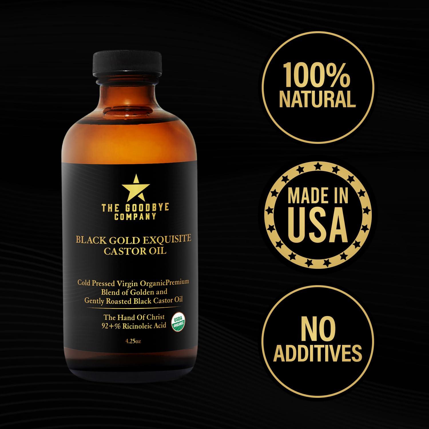 The Goodbye Company The Goodbye Company Jamaican Black & Gold Castor Oil Blend  USDA Organic, Cold-Pressed & Unrefined  Pure Hexane-Free Oil for Hair, Skin, Body, Eyelashes & Eyebrows