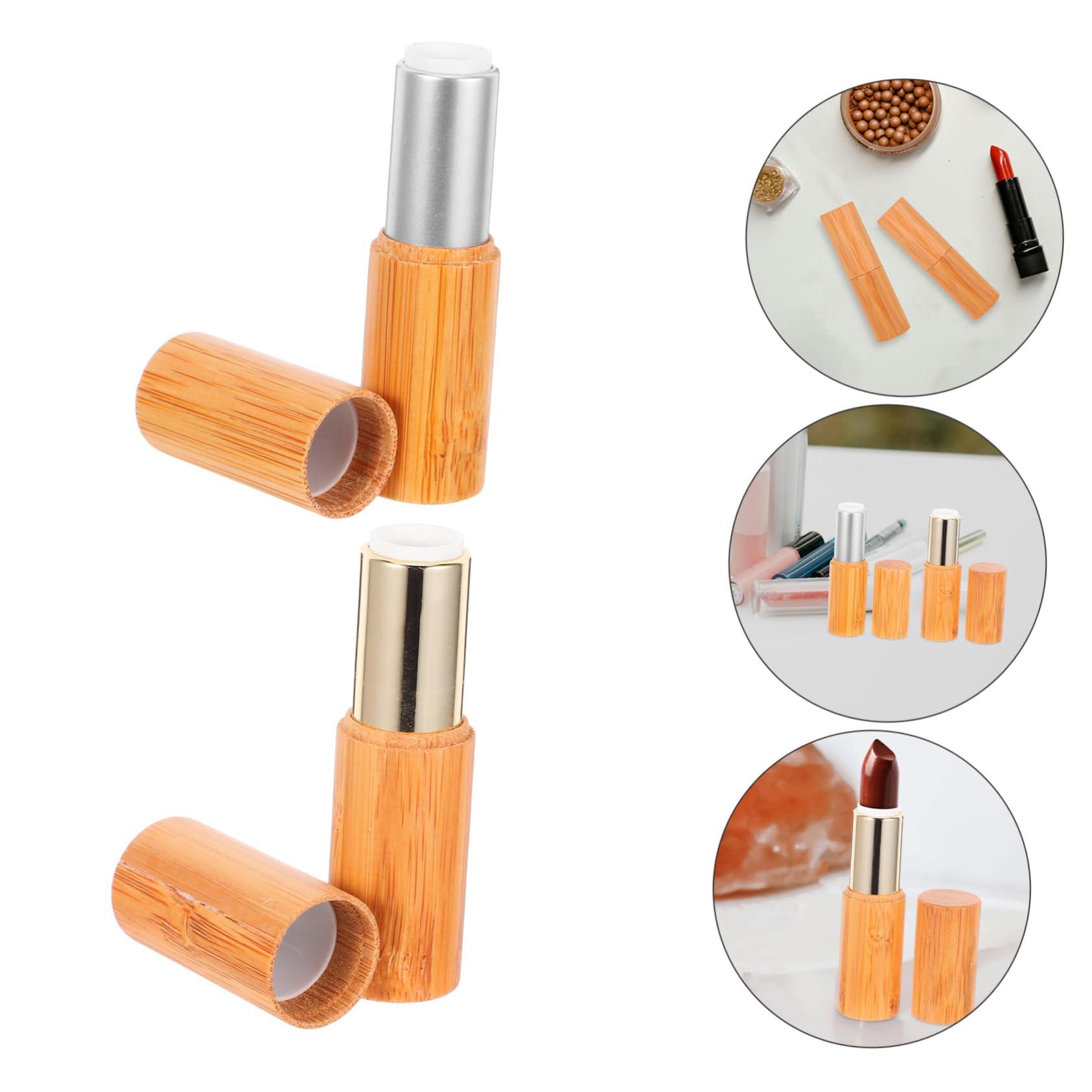 balacoo balacoo 2pcs Wood Lip Balm Tubes Diy Lip Gloss Tube Refillable Bottles Bottles Sample Container Lip Gloss Tubes Lip Balm Bottle Bamboo Wooden Tube