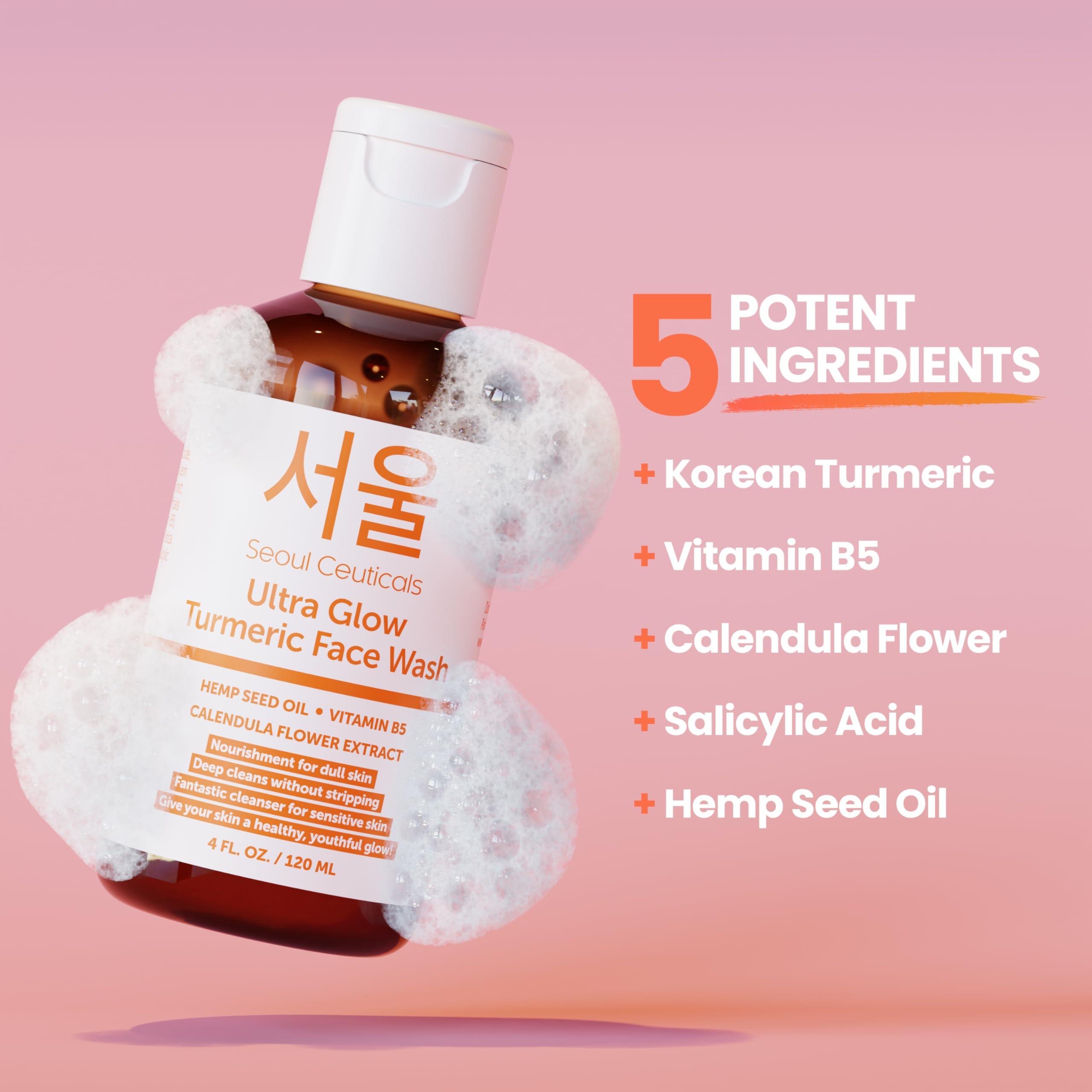 SeoulCeuticals SeoulCeuticals Korean Turmeric Face Wash Cleanser Vegan Cruelty Free Korean Skincare Facial Cleanser K Beauty Skin Care for Dry Sensitive Skin 4oz