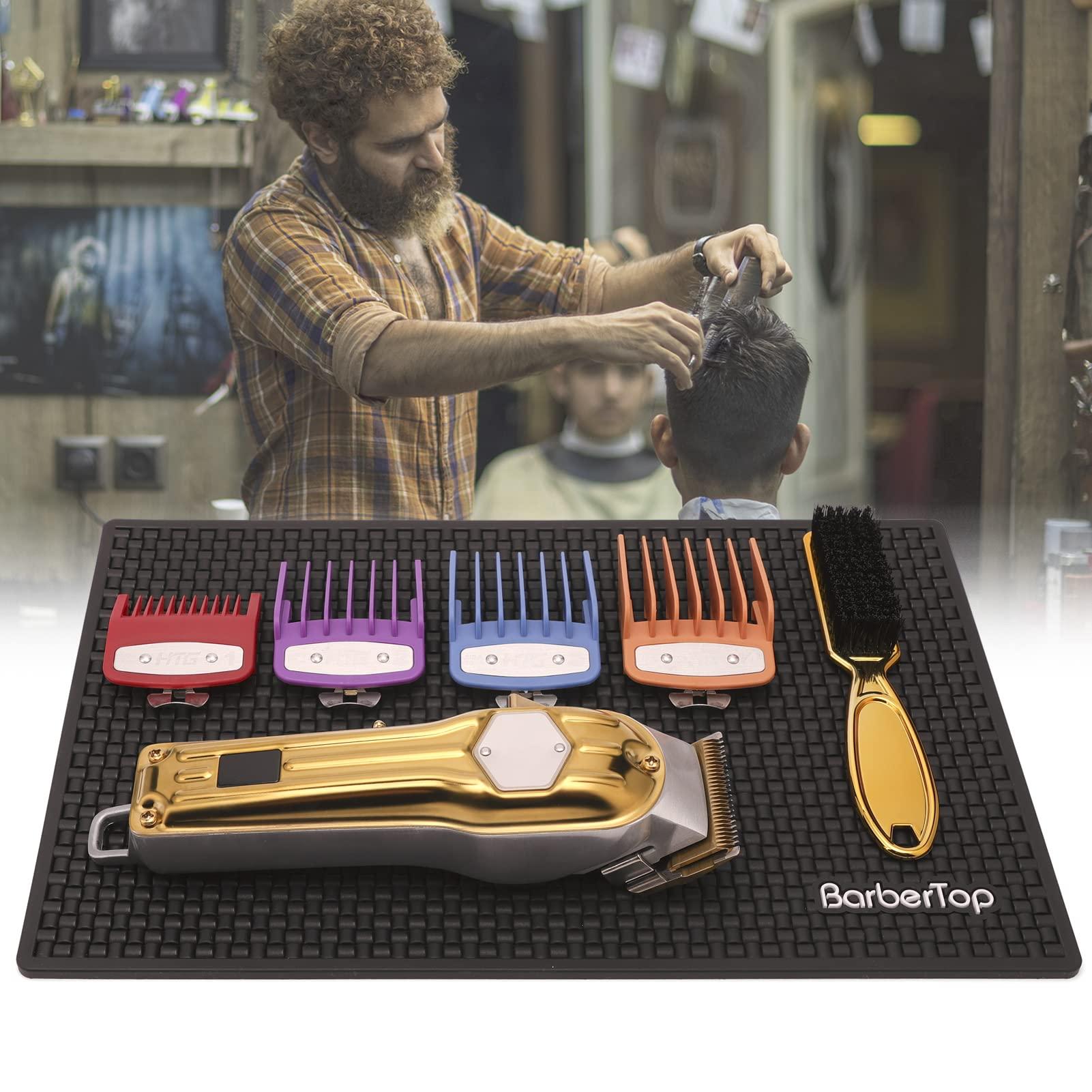 BARBERTOP Barber Station Mat, Thick Durable Service Bar Mat Nonslip Bar Service Spill Mat, Heavy Duty Salon Rubber Mat for Hair Styling Tools, Gray Barbershop and Hair Salon Work Station Mat(11.8\"*7.5\"-Black)