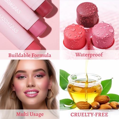 SPRINGSKY Face Stick Trio 3Pcs Multi-Use Makeup Blush Sticks, Buildable Blendable Lightweight Cream Blush Stick for Cheeks Make Up For Women 3-in-1 Blusher and Lip Makeup Sticks (04)