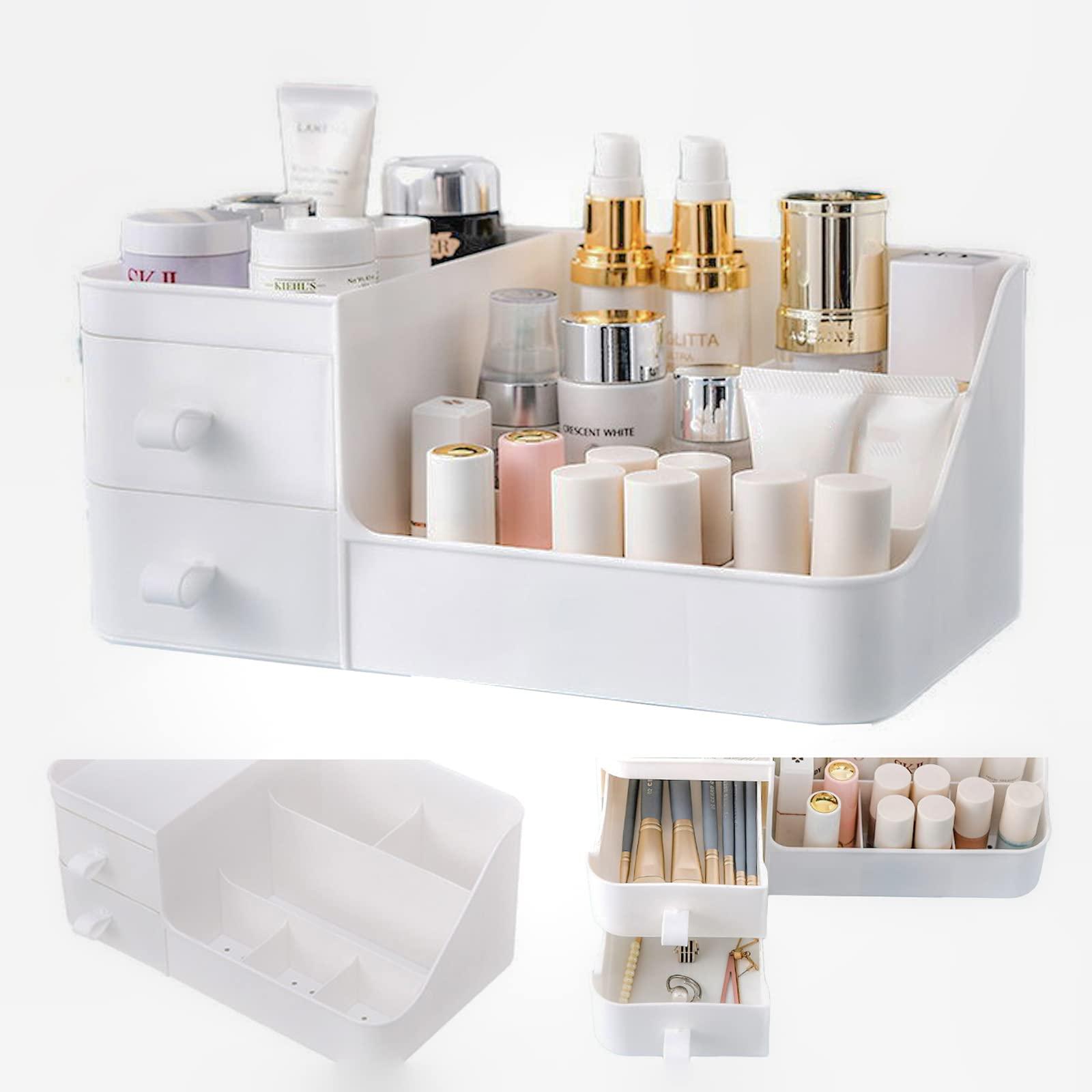 POFUOT POFUOT skin care organizer,Makeup Desk Organizer With Drawers,Countertop Organizer for Cosmetics,Vanity brush with Holder for Lipstick, Brushes, Eyeshadow, and Desktop (polar white)