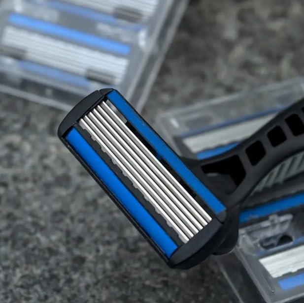 NinthAvenue Basics Men's Manual Shaver Set: 2 Ergonomic Handles & 24 Large Razor Blades, 6-Layer Stainless Steel Safety Razor for Precision Hair Removal, Replaceable Shaver Heads, Ideal for Sensitive Skin, PREMIUM