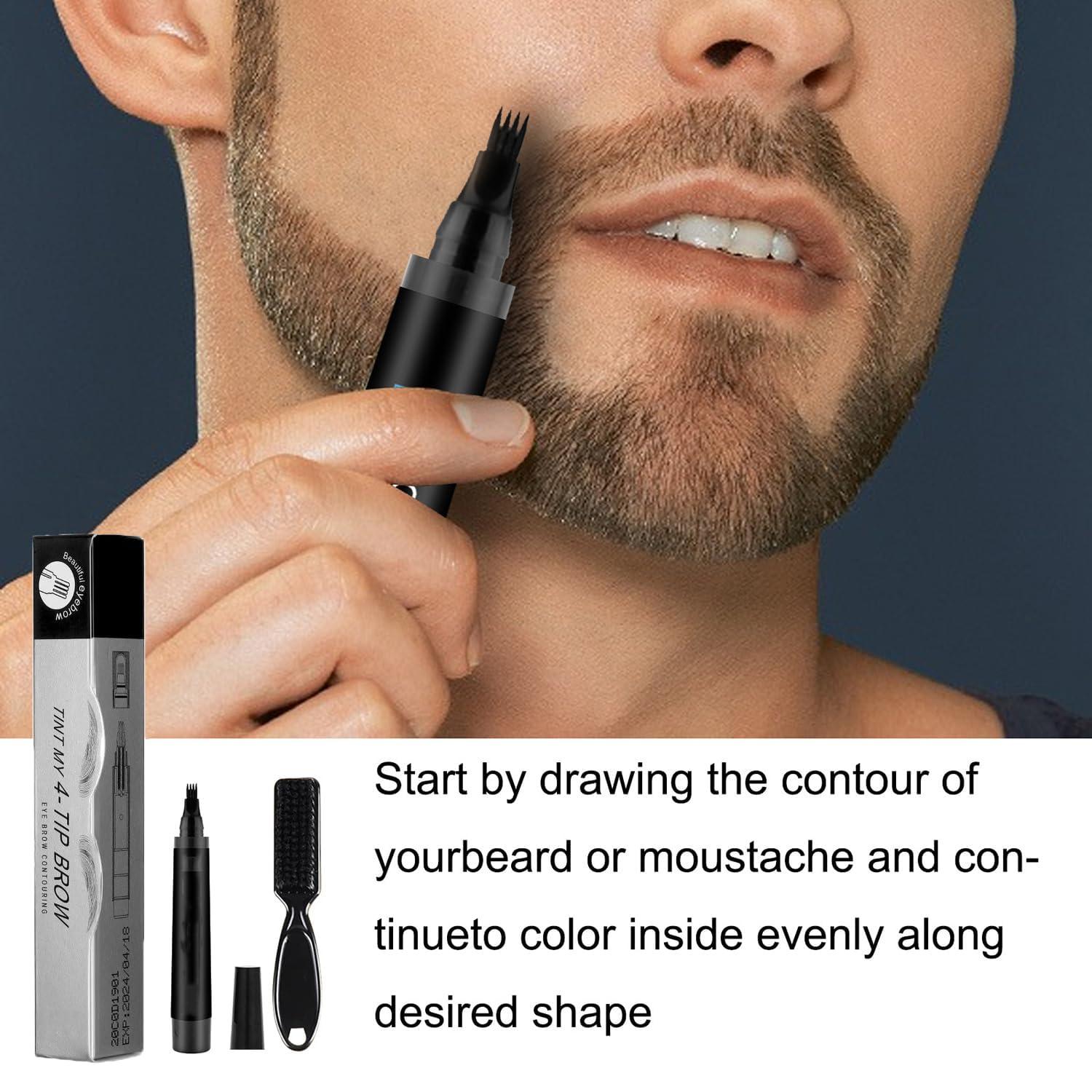 QINMAO 4 Points Multi-Used Pen,4 Points Multi-Used Waterproof Beard Filling Pen Kit,Magic Microblading Eyebrow Pencil,Waterproof 4 Tipped Precise Brow Pen (Dark brown)