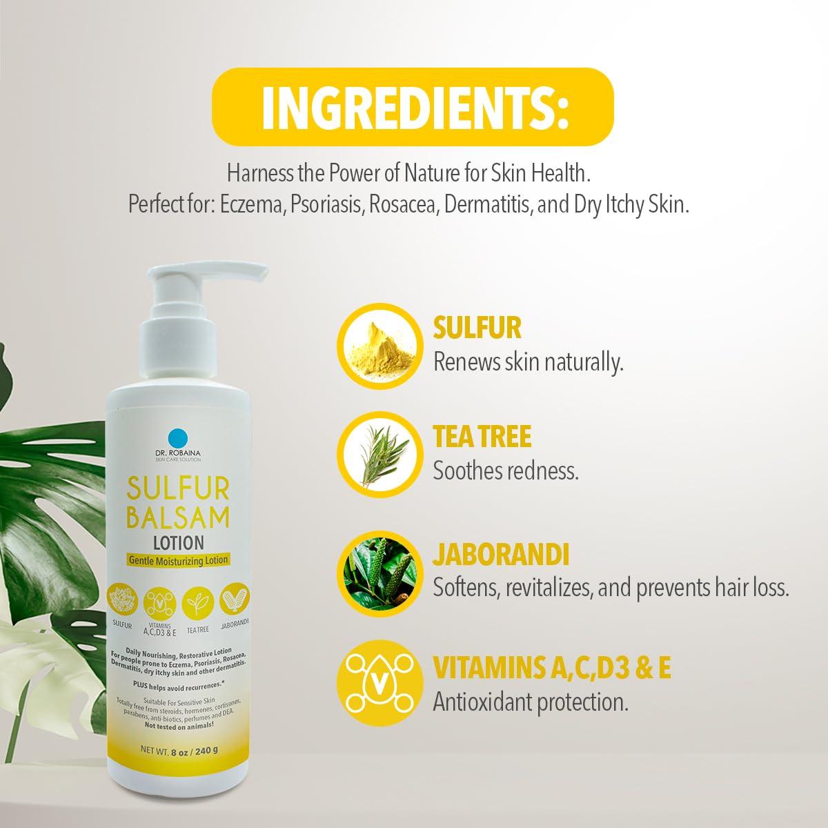 Dr. Robaina Dr. Robaina Sulfur Balsam Lotion Daily Moisturizing Lotion for Eczema and Psoriasis Relief Soothes Redness, Hydrates Sensitive Skin Natural Ingredients Made in the USA (Pack of 3)