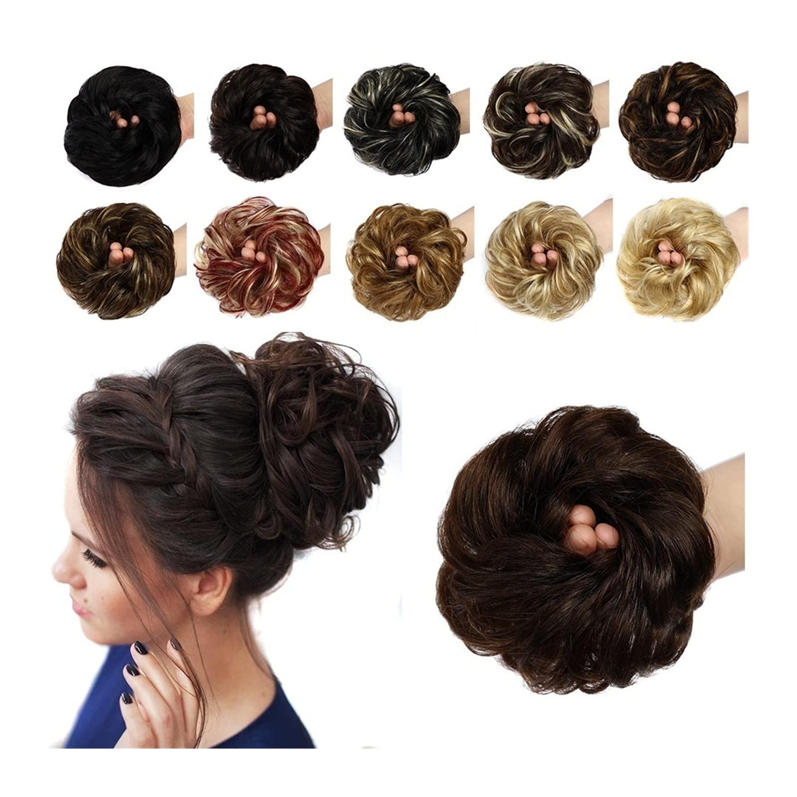 HASMI Messy bun Hair Piece Brazilian Human Hair Messy Bun Chignon Extension Fluffy Bun Hair Scrunchies Extension Curly Wavy Messy Remy Human Hair Extensions Chignon for Women bun Hair Pieces for Women (Col