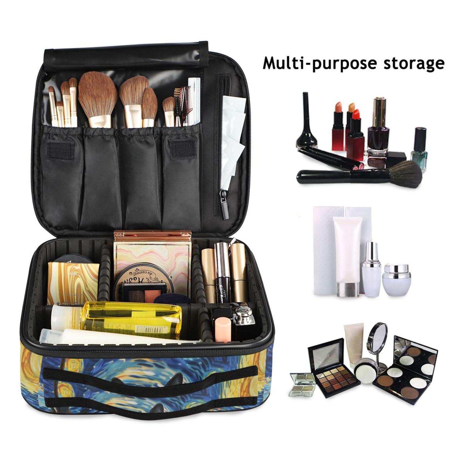 qenuh qenuh Black Cat Travel Makeup Bag Cosmetic Bags for Women Toiletry Bag Make Up Bag with Adjustable Dividers for Cosmetics Makeup Brushes Jewelry