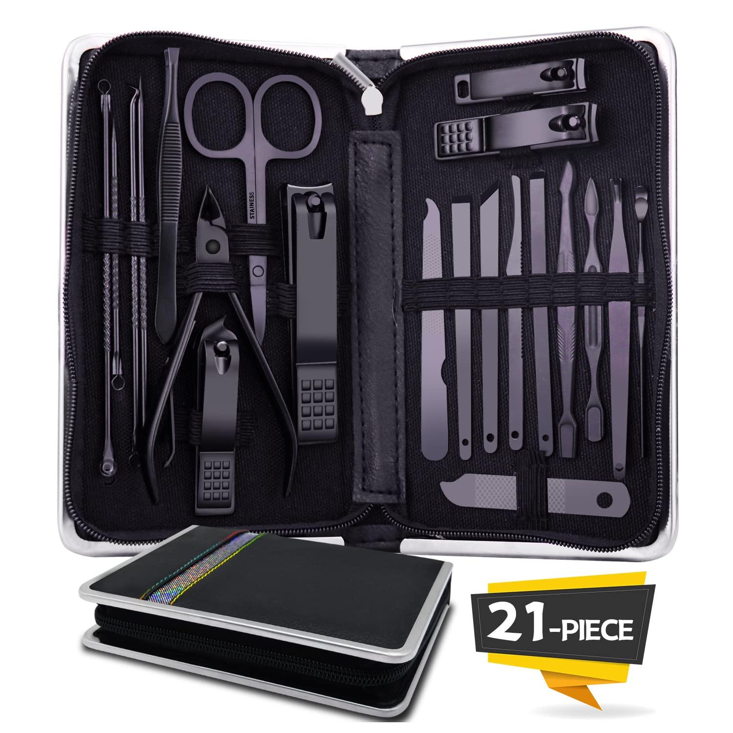 UMEINAC TECH Manicure Set Manicure Kit Nail Grooming Kit for Men Women, 21 in 1 Pedicure Set Professional Nail Clipper Set Nail Care Tools Kit for Travel- Black