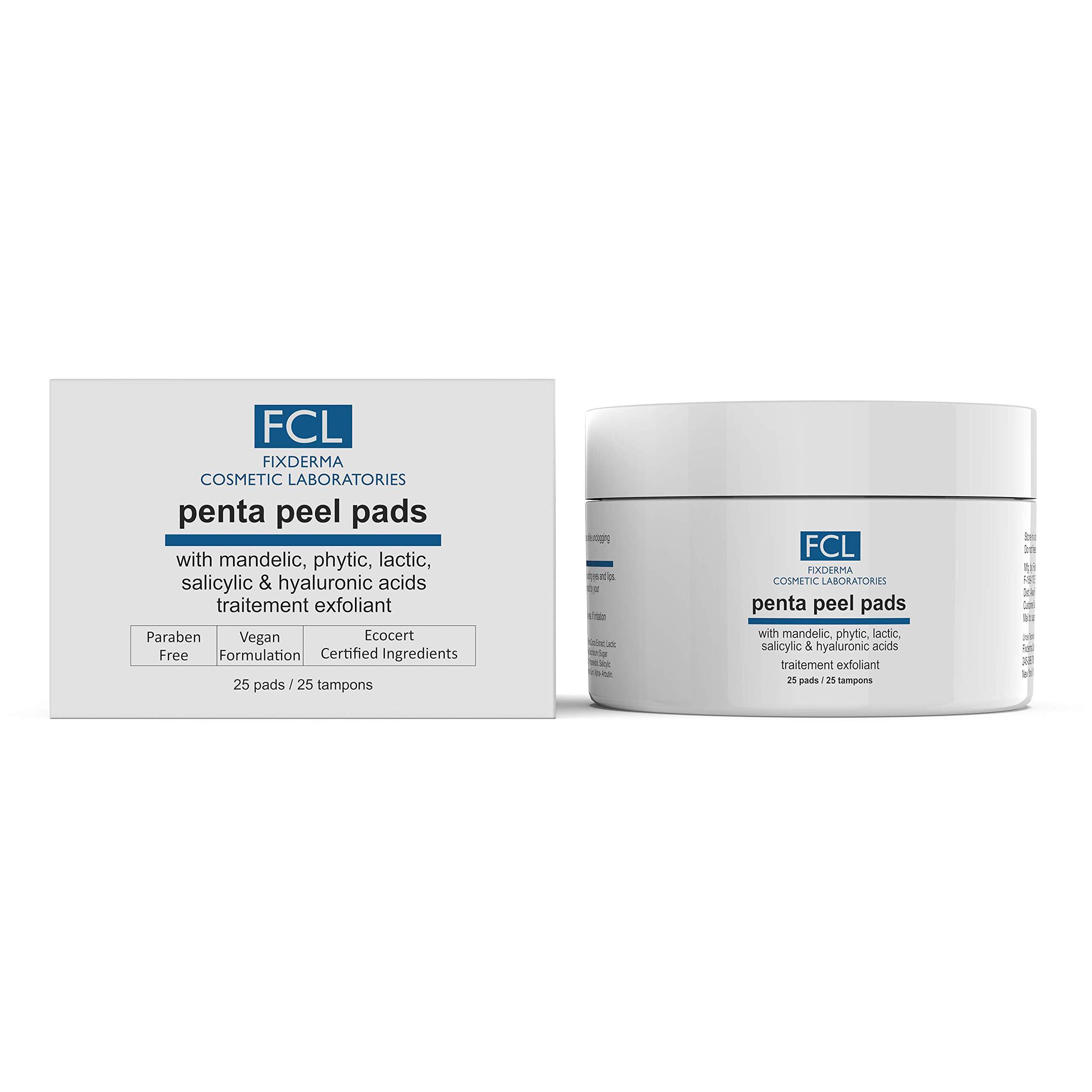 FIXDERMA COSMETIC LABORATORIES FCL Penta peel pads| Exfoliant | Removes dead cells | Reduces fine lines & wrinkles | Gentle & safe peeling pads| Improves skin texture | Shrinks open pores | Paraben Free | 25 pads