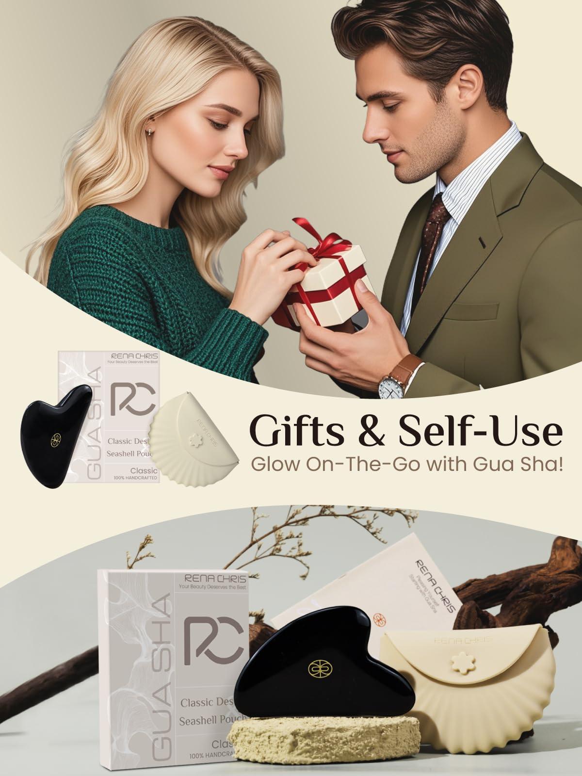 Rena Chris Rena Chris Gua Sha Facial Tools-Fuller, Ergonomic Black Obsidian Jade Gua Sha Stone for Face Massage,Jawline Sculpting and Puffiness Reducing,Skin Care Massager(Black)