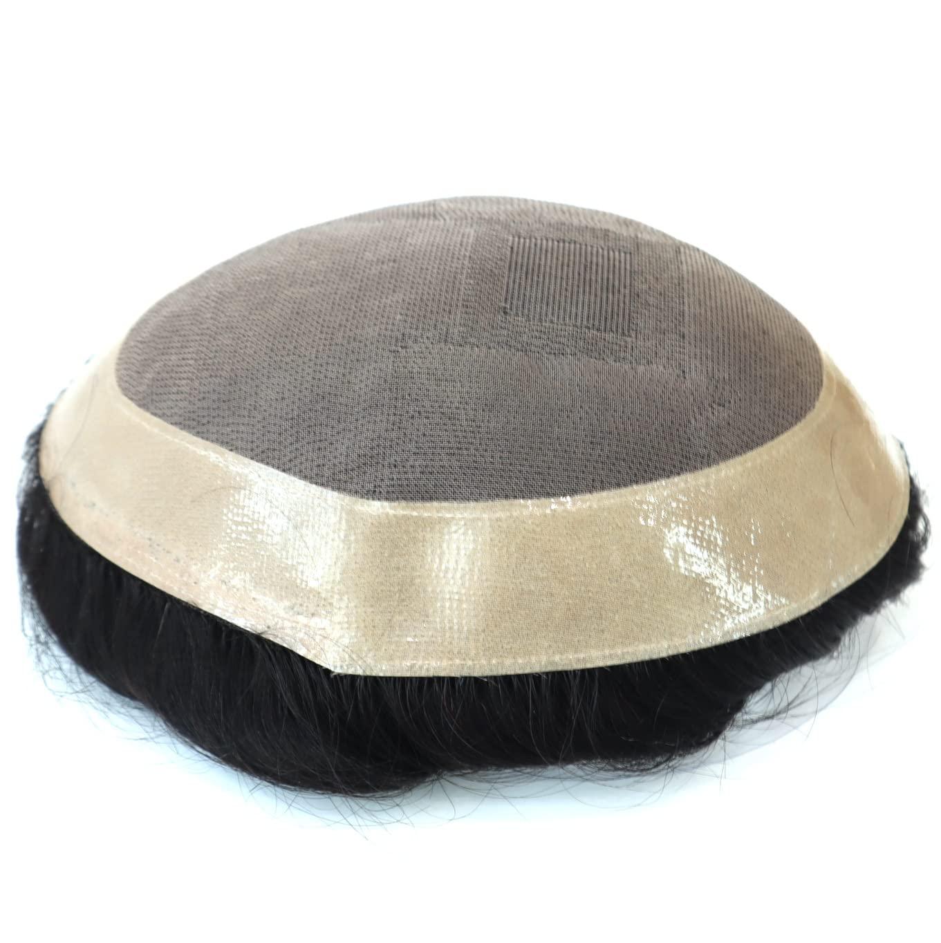 Hair Nature Mens Toupee, Mens Human Hair, Human Hair Replacement System, Fine Mono Hair System for Men Hair Piece 5x8#1B