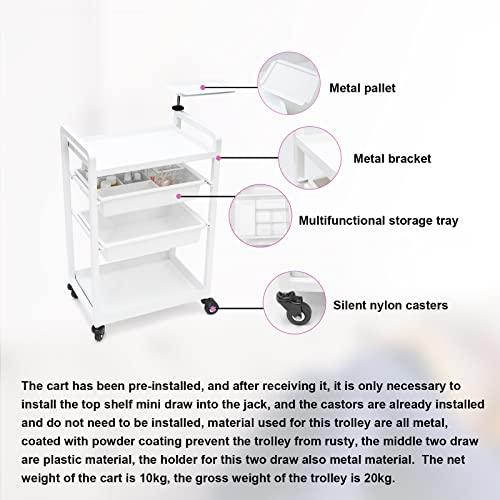 Elitzia Lash Cart Beauty Eyelashes Cart Organizer Esthetician Utility Trolley Salon Spa Rolling Trolley with Wheels Metal Storage Tray Fully Assembled 4 Drawers White Elitzia ETST19