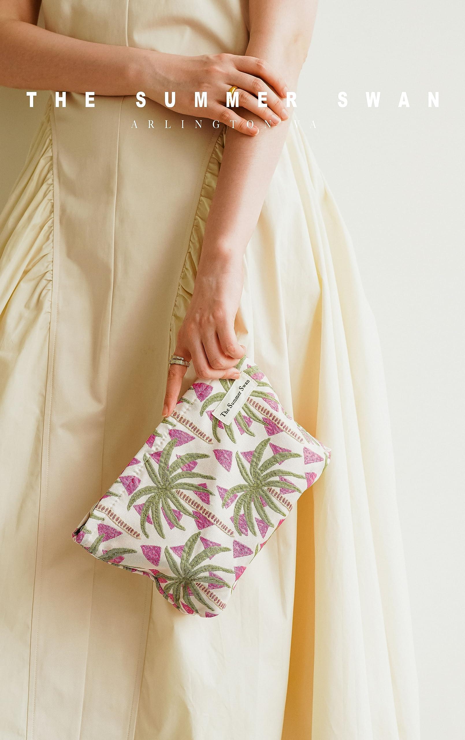 The Summer Swan The Summer Swan | Large Aesthetic Makeup Bag | Floral Makeup Bag | Mid-day Clutch | Period Kit Bag | Hygiene Bag | Skincare Bag | Cute Makeup Bag (FL Palm Tree)
