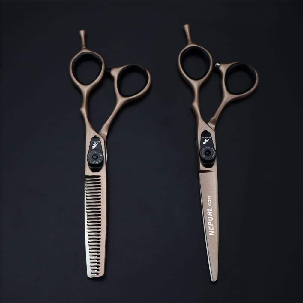 KOAIEZ KOAIEZ 5.5/6.0 Inch Gold Salon Barber Hairdressing Shears Set, Stainless Steel Barber Shears (Cutting Scissors + Thinning Scissors), for Women, Men and Hairdressers,5.5 Inch