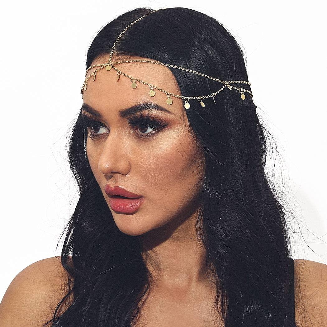 Brinie Brinie Boho Head Chain Gold Small Coins Hair Chain Wedding Head Jewelry Festival Halloween Costume Bridal Hair Chain Headpiece Hair Accessories for Women and Girls