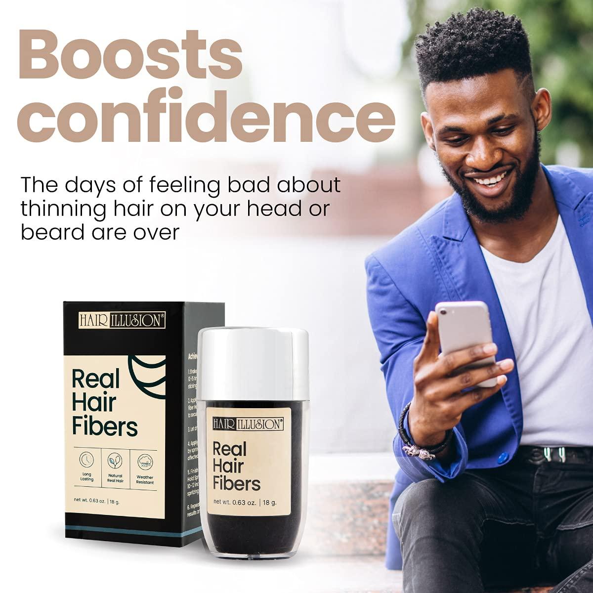 Hair Illusion Hair Illusion Black Real Hair Fibers for Thinning Hair - 100% Natural Texture, Non Synthetic Hair Fibers - Bald Spot Cover Up for Women & Men - 18 Gram