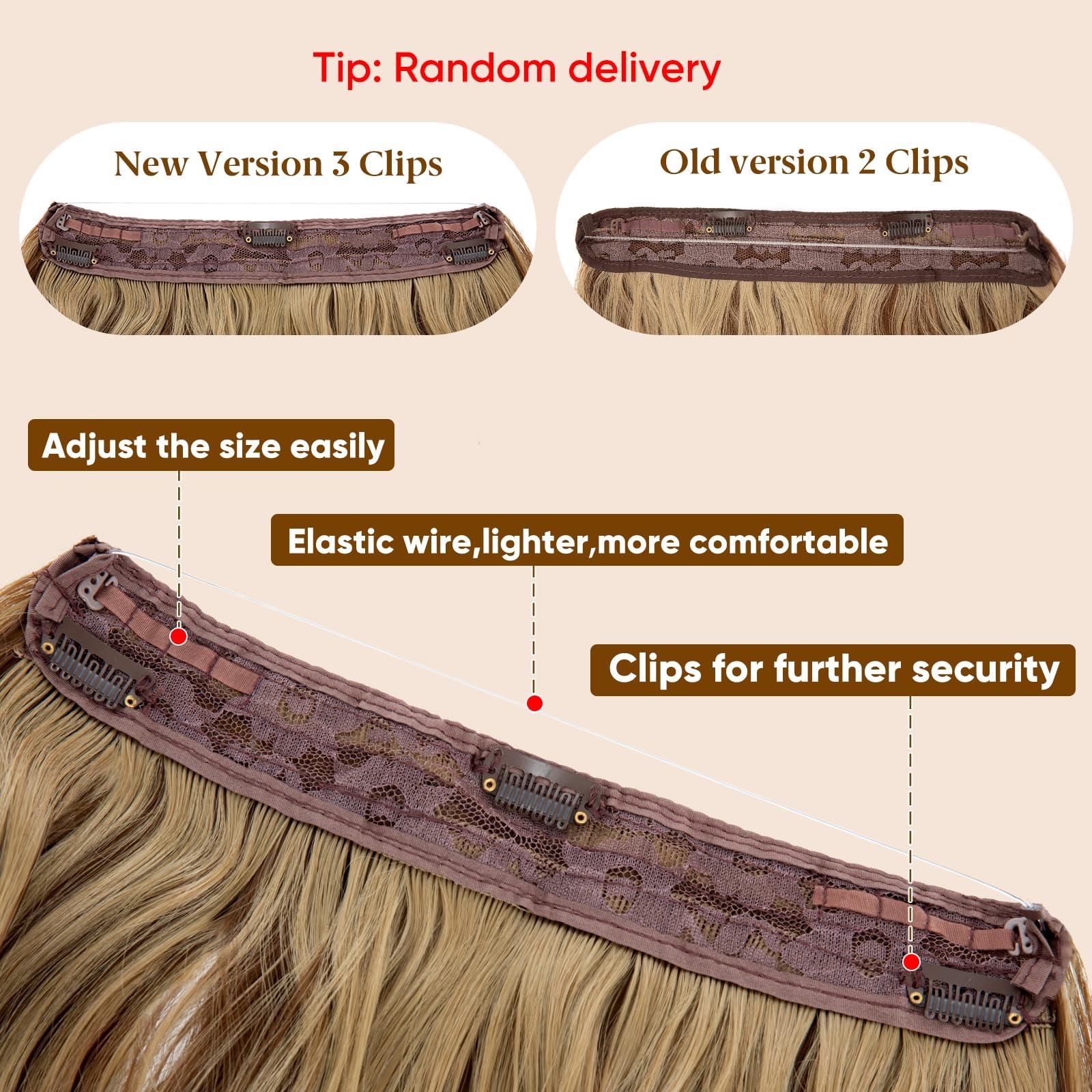 SARLA SARLA Invisible Wire Hair Extension with 3 Clips Synthetic Long Beach Wave Hairpiece Transparent Adjustable Headband for Women 24 Inch Honey Blonde/Bleach Blonde