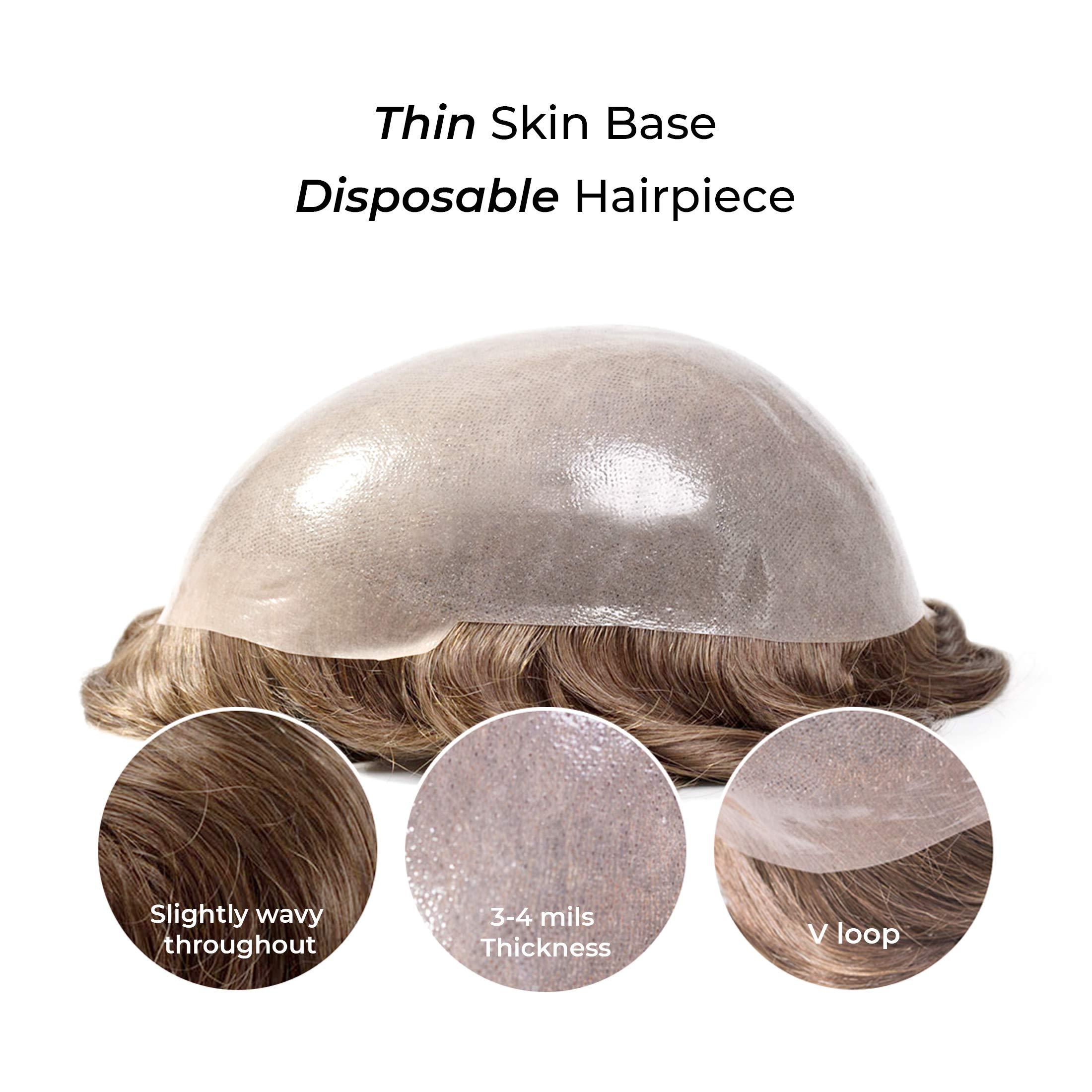 Superhairpieces Superhairpieces Men\'s Toupee NHD111, Premium Indian Human Remy Hair, 8\"x10\" 0.1mm Thinnest PU Skin, knotless Invisble V-Loop Handmade, 95% Density Toupee (Medium Light Brown + 30% Synthetic Grey Hair)