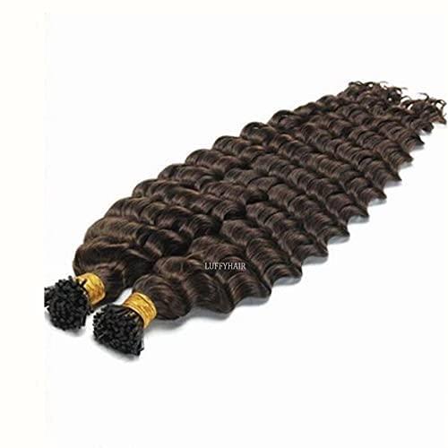 RJ HAIR I Tip Hair 100 Strand Brazilian Wet And Wavy Curly Human Hair Microlinks Keratin I Tips Hair Water Wave (16inch 100Strand, #1(Jet Black))
