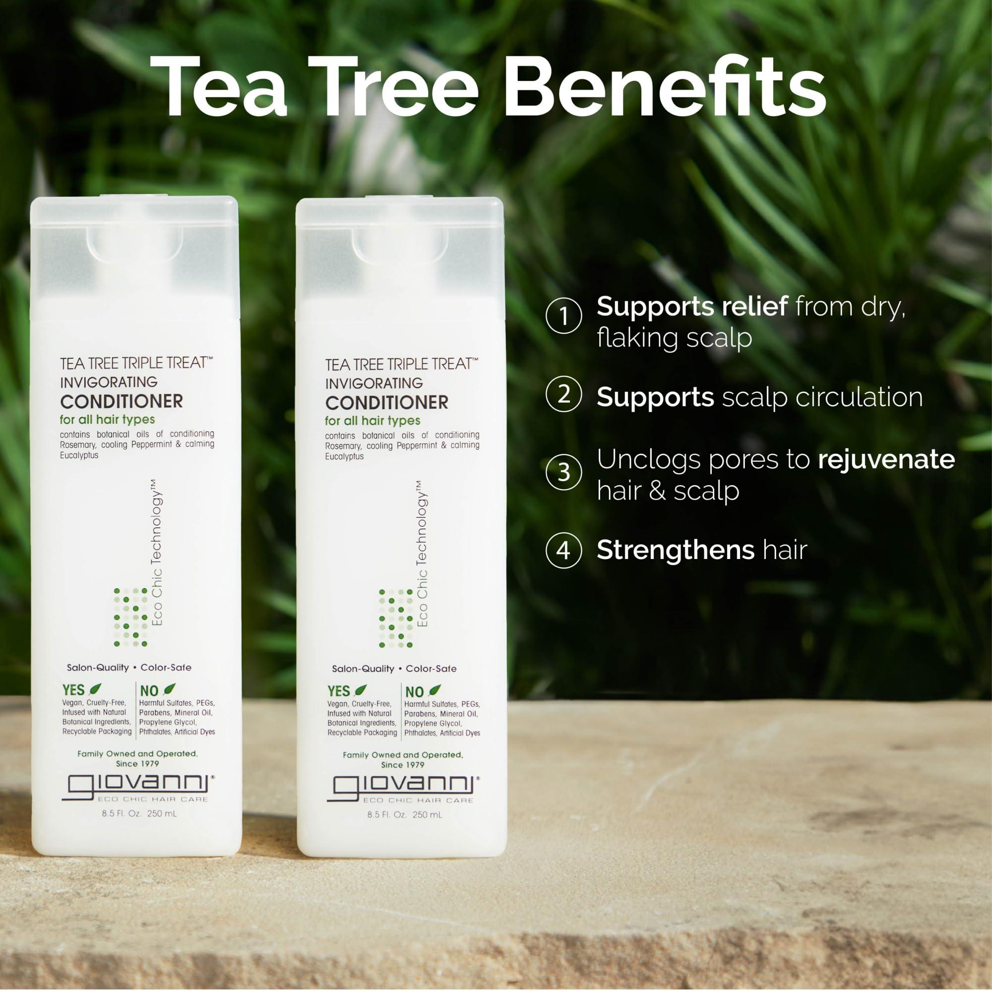 GIOVANNI GIOVANNI Tea Tree Triple Treat Invigorating Conditioner - Cooling Peppermint, Eucalyptus, Rosemary, Helps Dry Flaking Scalp, Paraben Free, Helps to Moisturize, Smooth & Detangle - 24 oz (Pack of 2)