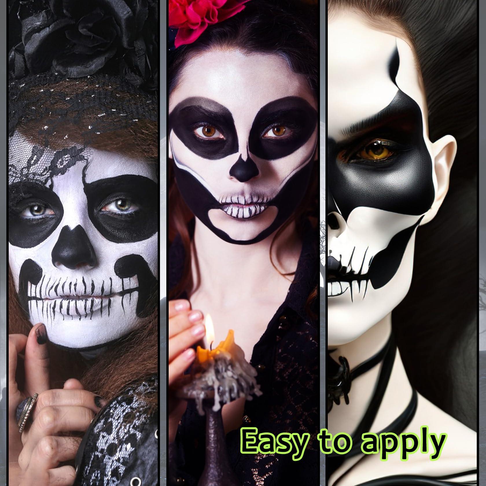 LingHaoLH 2PCS Black and White Halloween Face Body Paint Makeup Kit,Oil Based Cream Face Painting Kit,Waterproof Long Lasting Blendable Face Paint Kit for Cosplay Goth Skull Zombie Joker Vampire Makeup
