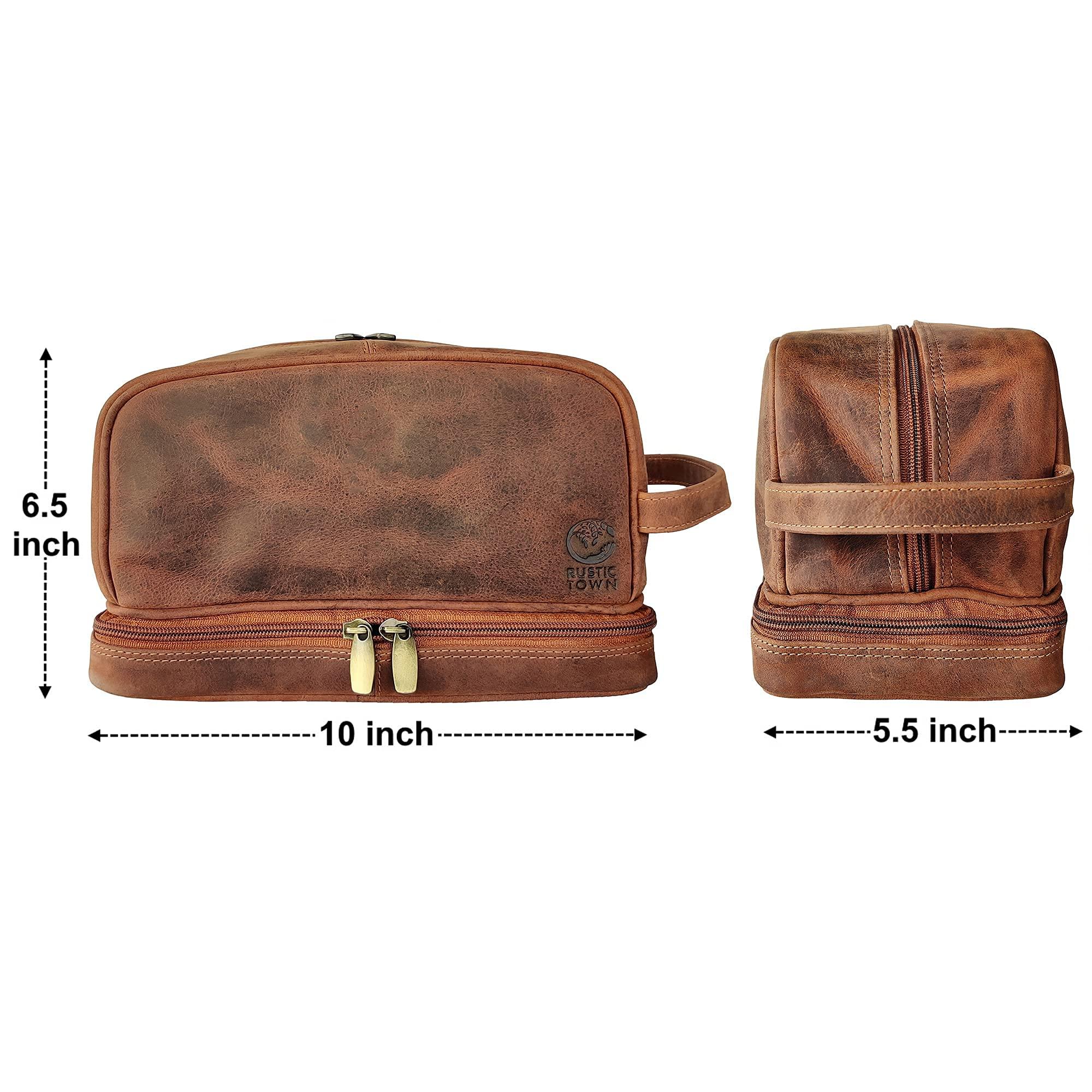 RUSTIC TOWN RUSTIC TOWN Handcrafted Premium Leather Toiletry Bag Combo - The Best Masculine Travel Gifts For Men and Women