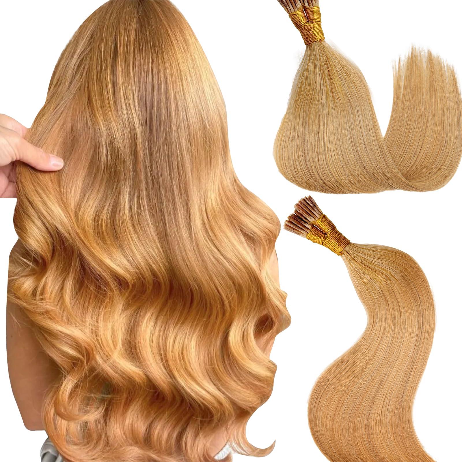 Eliysako Itip Human Hair Extensions I Tip Hair Extensions Human Hair 50g 20inch(#78) Natural Blonde Itip Hair Extensions I Tips Hair Extensions Real Human Hair Cold Fusion Itip Hair Extensions