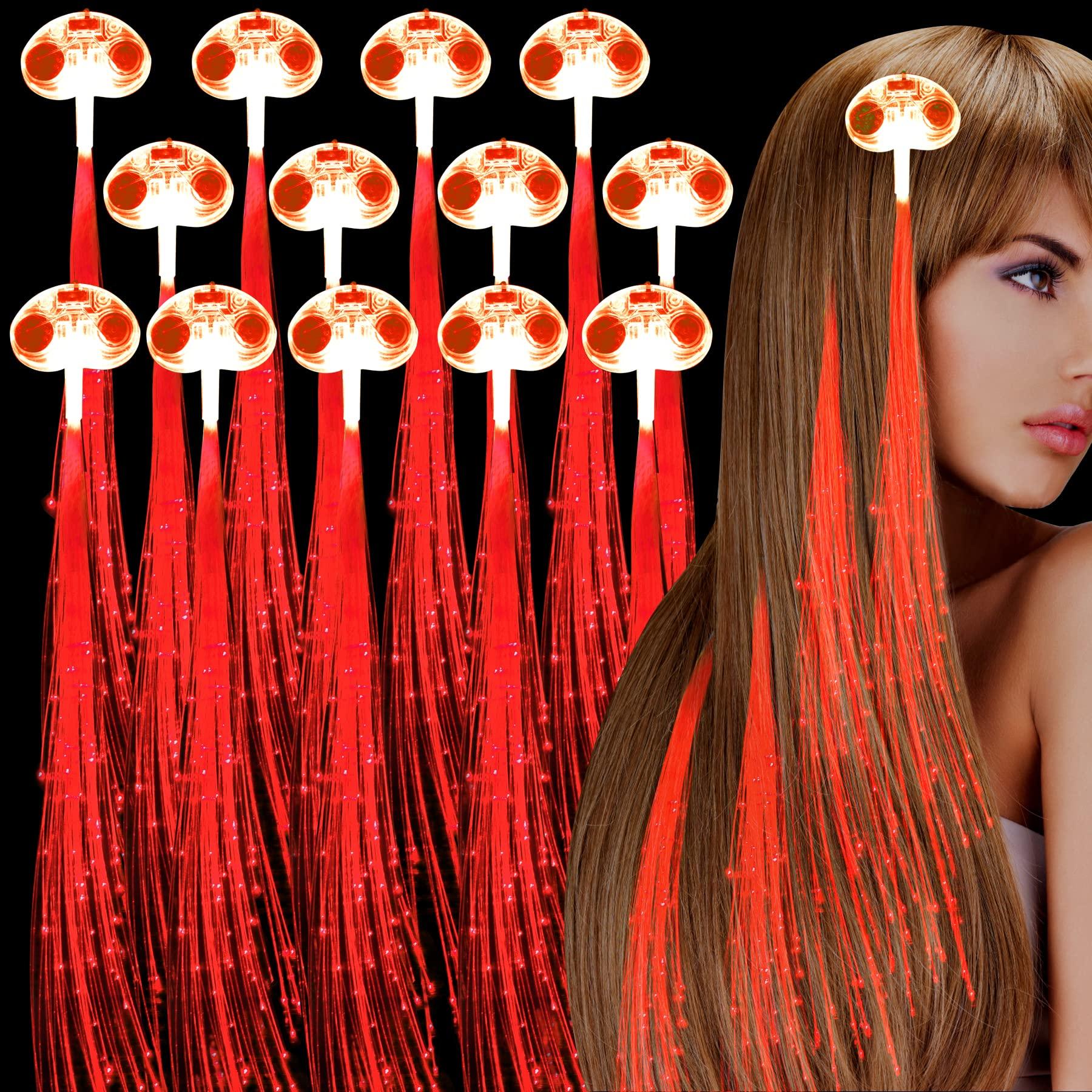 YOFOBU 30 Pack Red LED Lights Hair Light-Up Fiber Optic LED Hair Barrettes Extensions Light Flashing Fiber Optic Hair Braid Barrettes Hair Clips for 4th of July Party Favors Festival Party Bar Concert