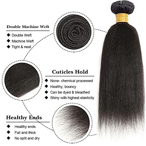 NiegMeag NiegMeag 26 26 26 Inch Yaki Straight Bundles Human Hair Brazilian Kinky Straight Human Hair 3 Bundles Yaki Hair Bundles Virgin Kinky Straight Human Hair Extensions Natural Black 300g