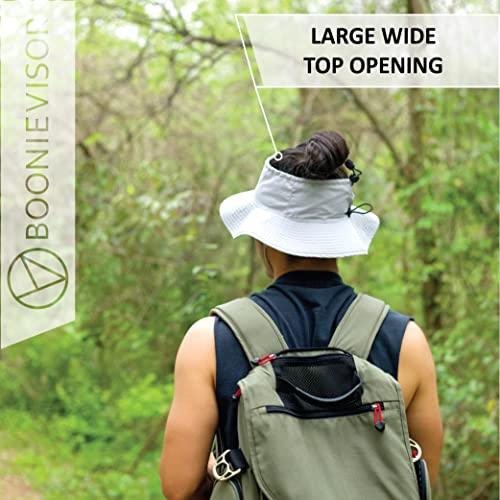 BOONIEVISOR BOONIEVISOR Topless Sun Hat Wide Brim for Ponytail, Curly Hair, Messy Bun, Dreadlocks (Black)