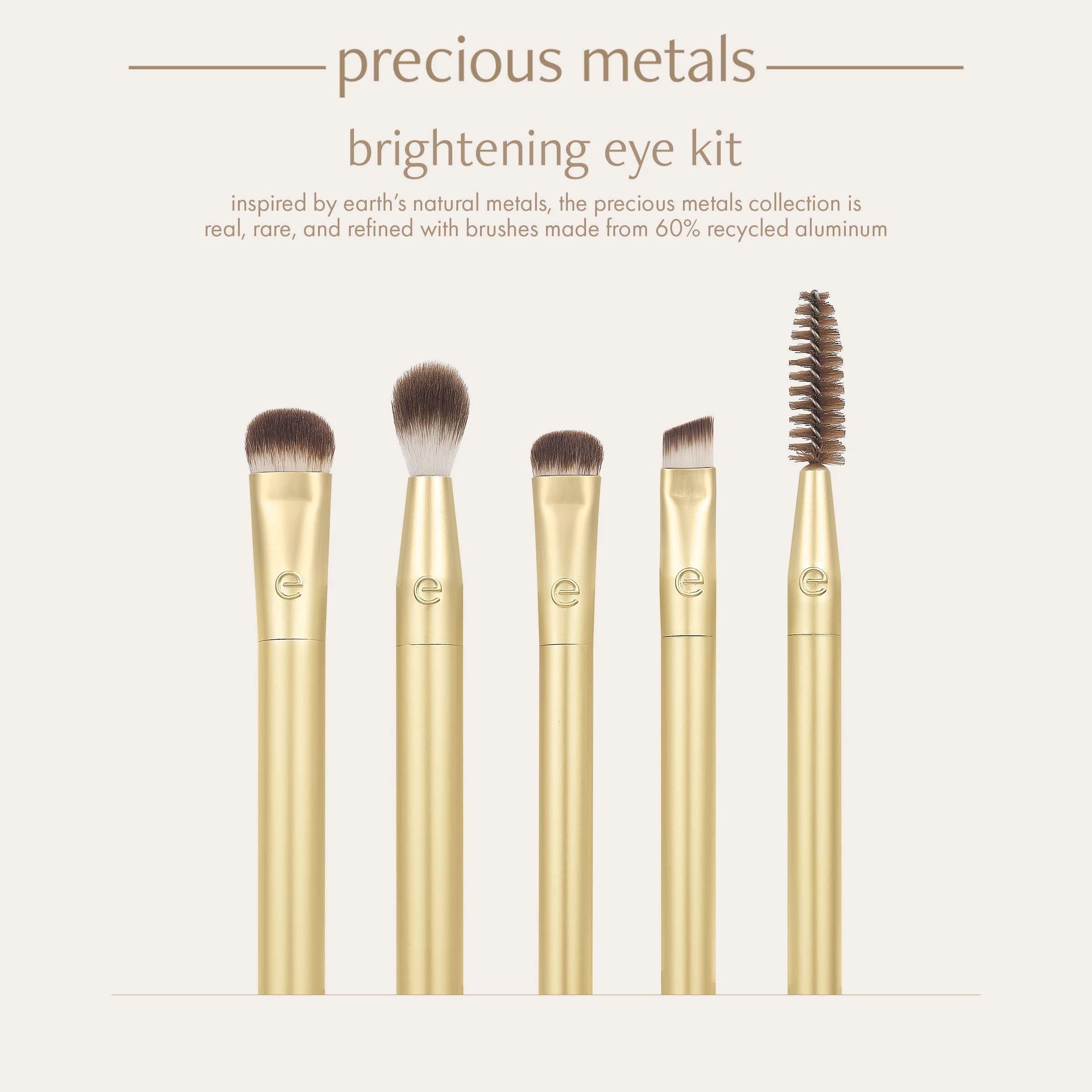 EcoTools EcoTools Precious Metals Brightening Eye Kit, Precision Makeup Brushes For Eyeshadow, Brows, & Liner, Eco-friendly Makeup Brush Set, Sustainable Recycled Aluminum, Cruelty-Free, Chrome, 5 Piece Set