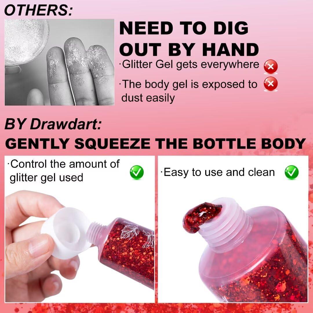 Drawdart Drawdart Face & Body Glitter - Cosmetic - Grade Red Holographic Glitter Gel,Face Body Hair Chunky Festival Rave Accessories Makeup 50ml,Glitter Sequin for Women Kids